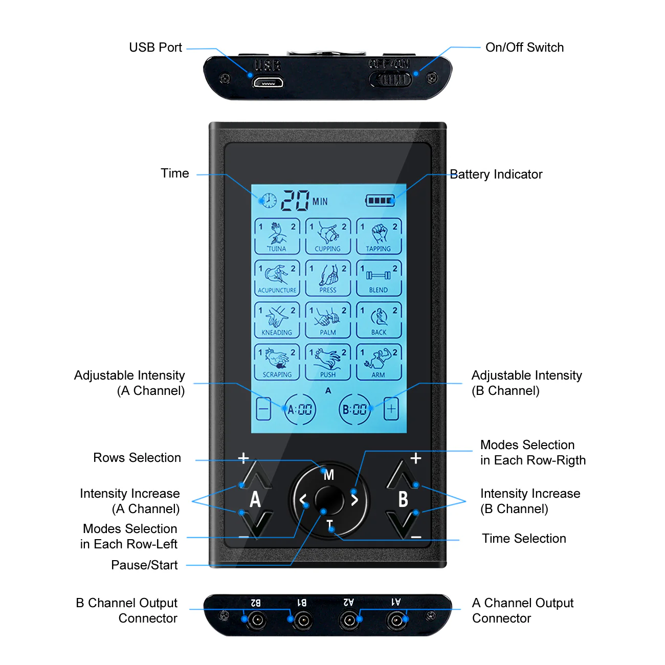 4 Outputs TENS Unit Muscle Stimulator Machine: Easy@Home 24 Modes Rechargeable EMS Electric Pulse Massager | Electric TENS Machine - Pain Relief Therapy for Back Pain | Neck Pain | Muscle Pain-AS8011 - Image 3