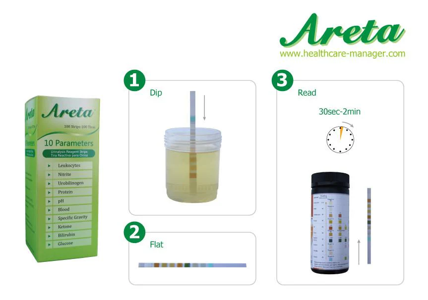 Areta 10 Parameter (10SG) Urinalysis Reagent Test Strips 100 Pack - Image 3