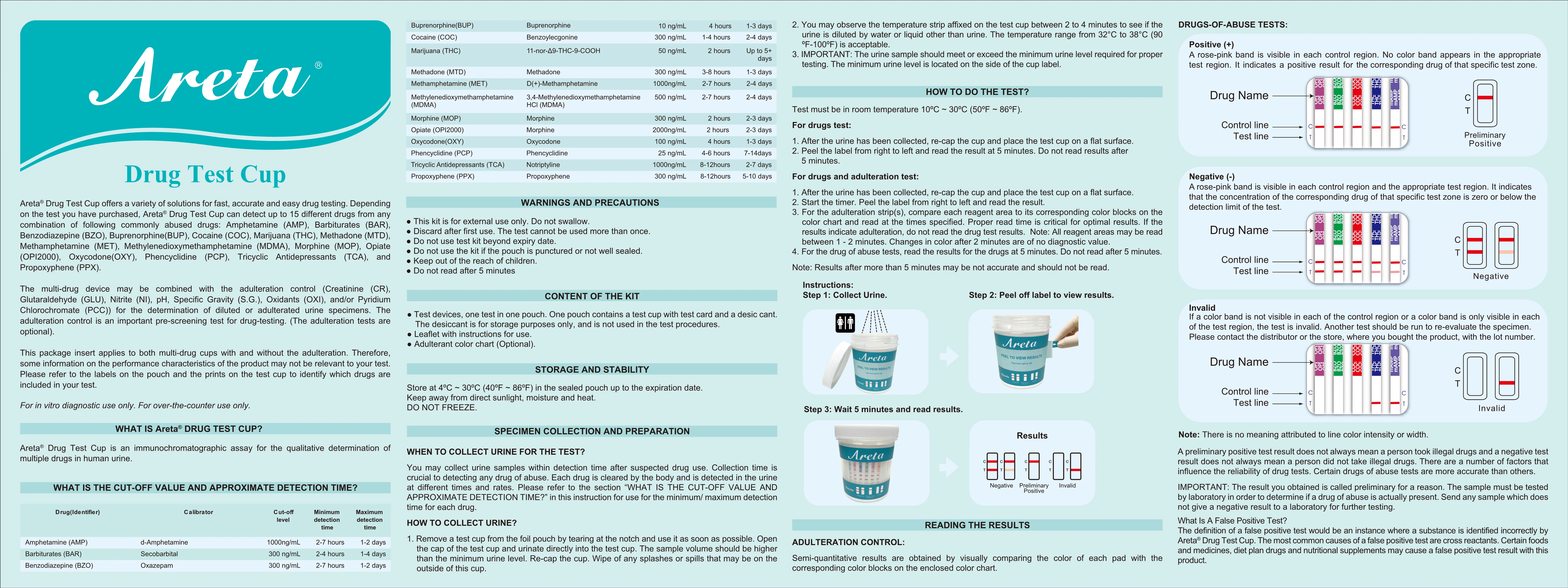 Areta 6 Panel Instant Drug Test Cup - Amphetamine (AMP), Benzodiazepines (BZO),Cocaine (COC), Methamphetamine (MET), Opiate (OPI 2000), Marijuana (THC)- 5 Pack #ACDOA-264 - Image 8