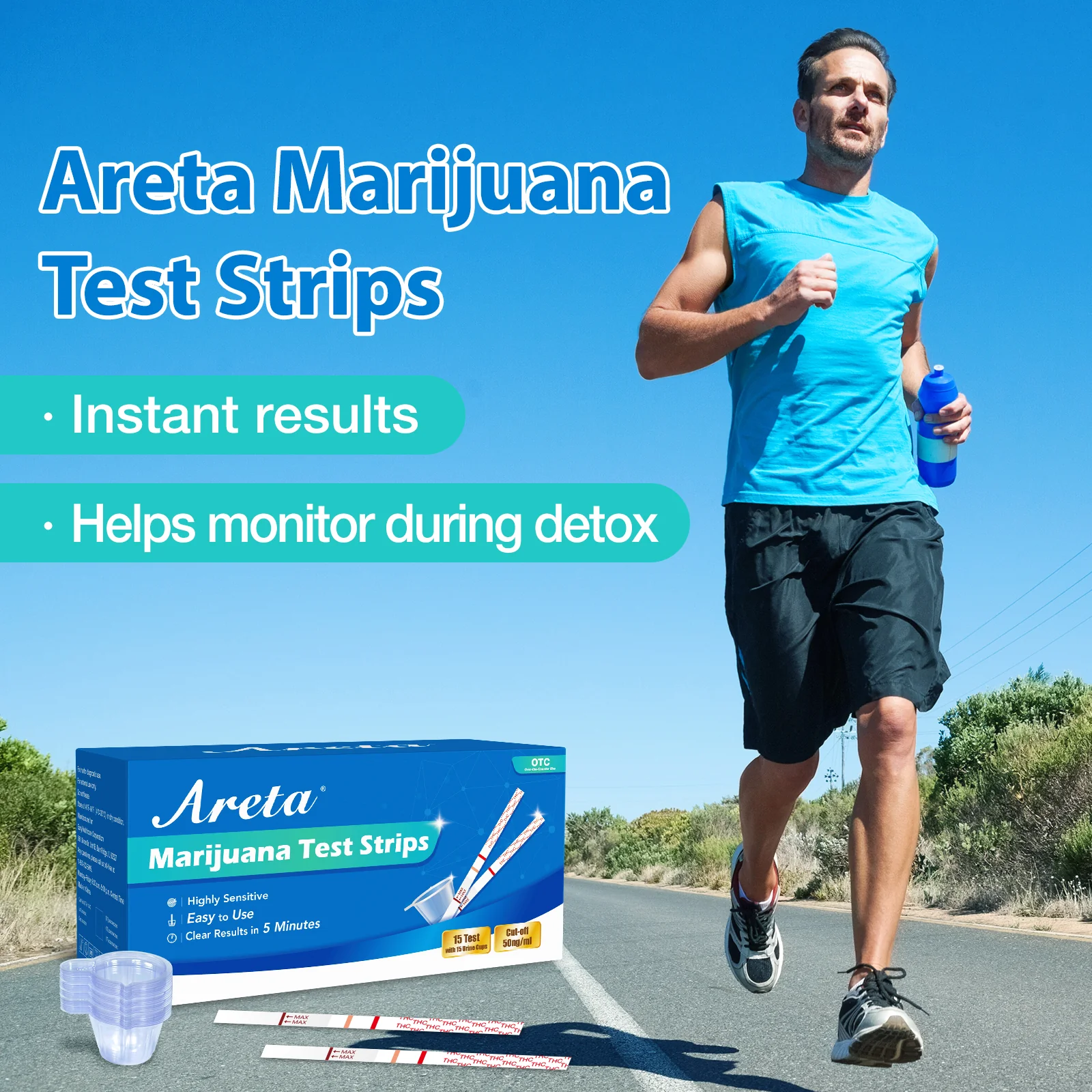 Areta Marijuana Test Strips: THC Drug Urine At Home Testing Kits for Over the Counter Use Result in 5 Minutes - Accurate drug Screen Test 50ng/mL Cutoff Level - # ASTH-114C 15 Tests - Image 4
