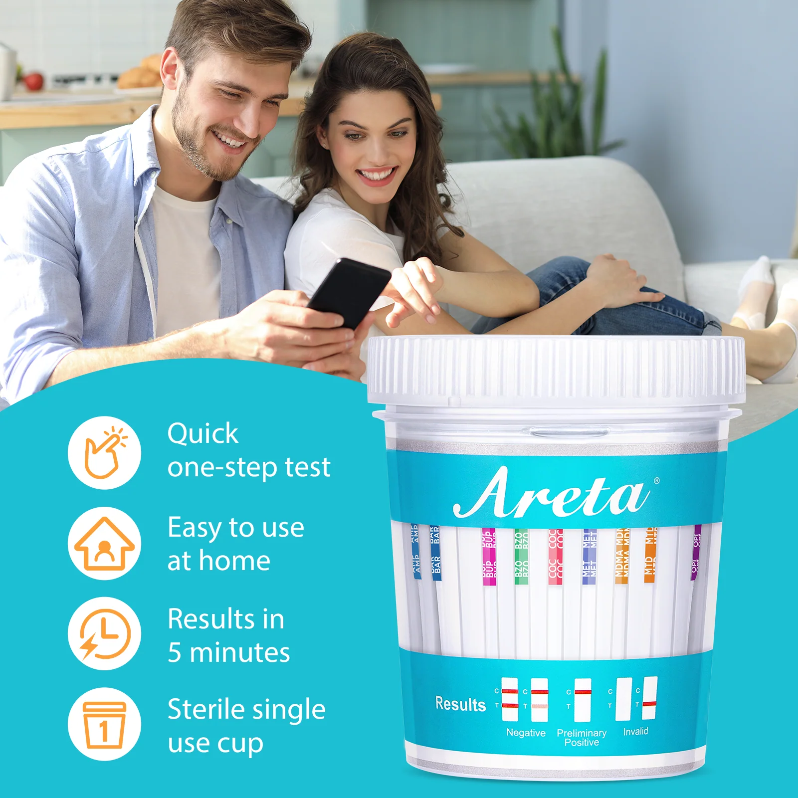 Areta MUTIDURG TEST CUP - 12 Panel Urinary At Home Testing kit, Instant Results in 5 Min Testing for 12 Different Drug Substances Qucik Screen Home Test 1PACK #ACDOA2-2124 - Image 2