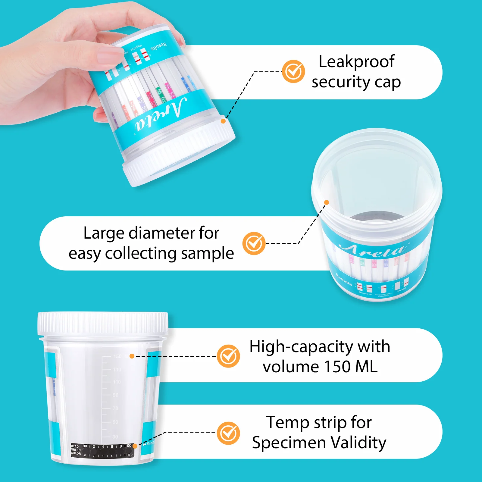 Areta MUTIDURG TEST CUP - 12 Panel Urinary At Home Testing kit, Instant Results in 5 Min Testing for 12 Different Drug Substances Qucik Screen Home Test 1PACK #ACDOA2-2124 - Image 3