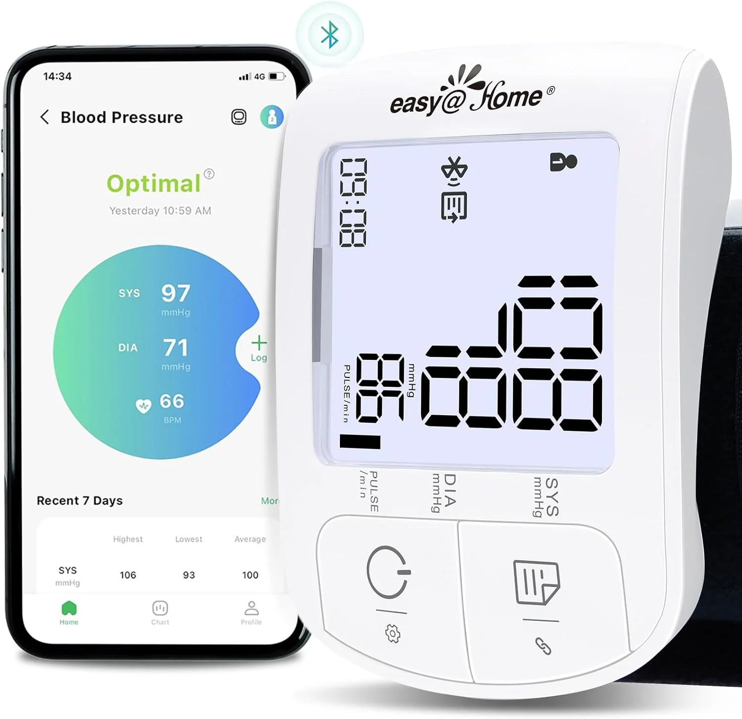 Automatic Wrist Blood Pressure Monitor: Easy@Home Bluetooth Smart Large Cuff BP Machine | Digital Sphygmomanometer| Heart Positioning Indicator | iOS & Android APP | EBP-085