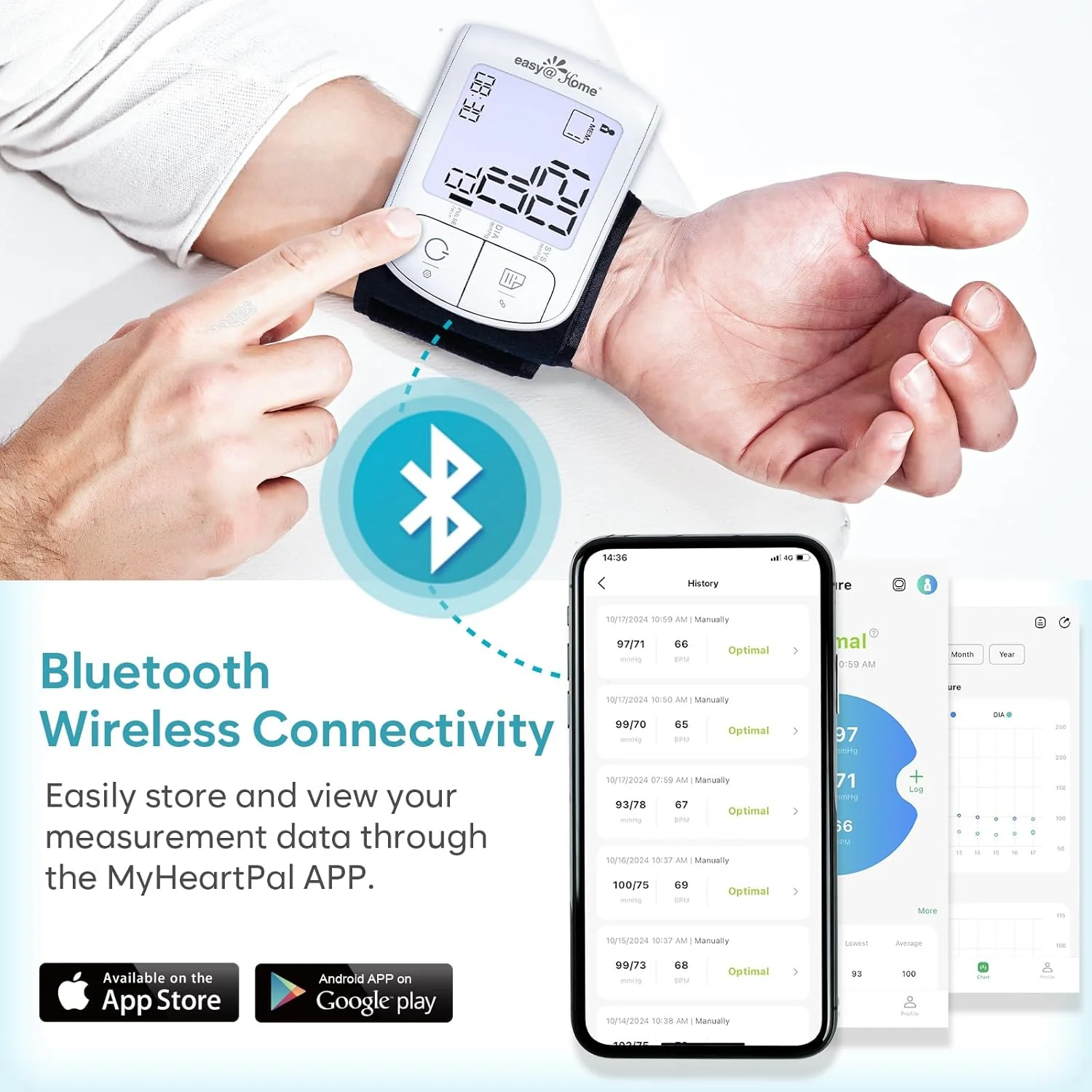 Automatic Wrist Blood Pressure Monitor: Easy@Home Bluetooth Smart Large Cuff BP Machine | Digital Sphygmomanometer| Heart Positioning Indicator | iOS & Android APP | EBP-085 - Image 4