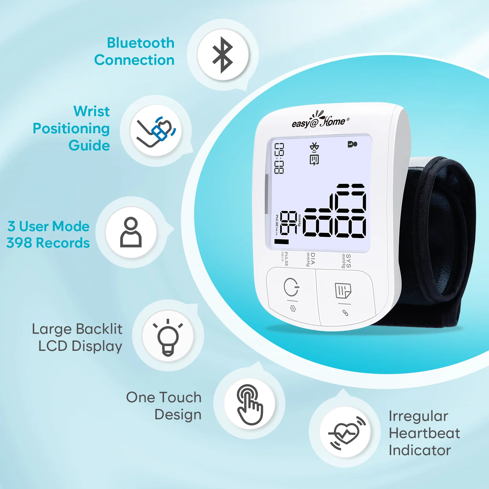Automatic Wrist Blood Pressure Monitor: Easy@Home Bluetooth Smart Large Cuff BP Machine | Digital Sphygmomanometer| Heart Positioning Indicator | iOS & Android APP | EBP-085 - Image 6