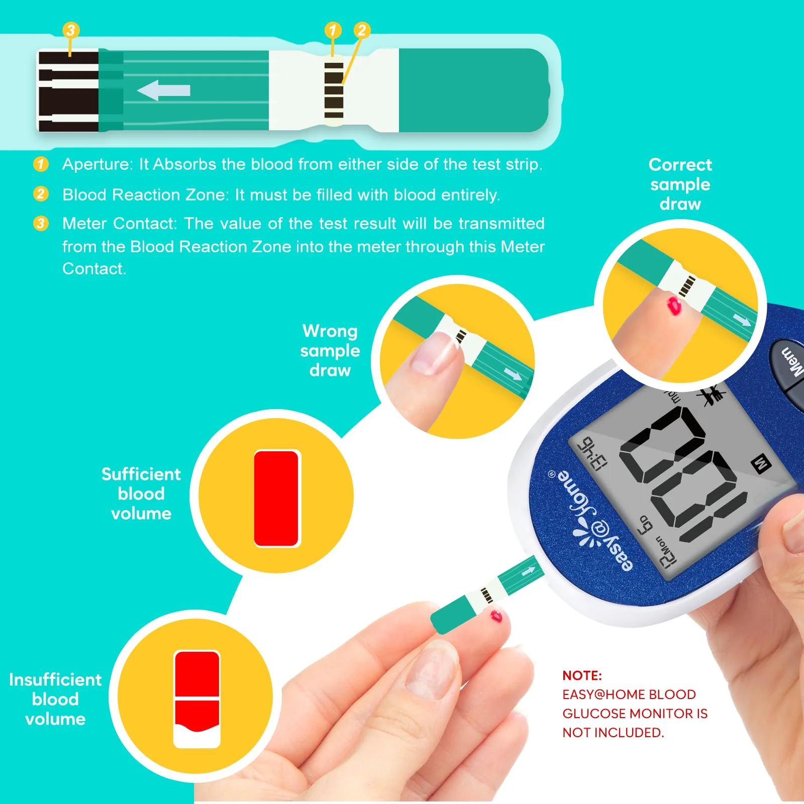 Blood Glucose Test Strips for Diabetes: for Use with Easy@Home Blood Sugar Monitor - Self Glucose Testing - 100 Diabetic Test Strips EBG-100SL-STRIP - Image 3