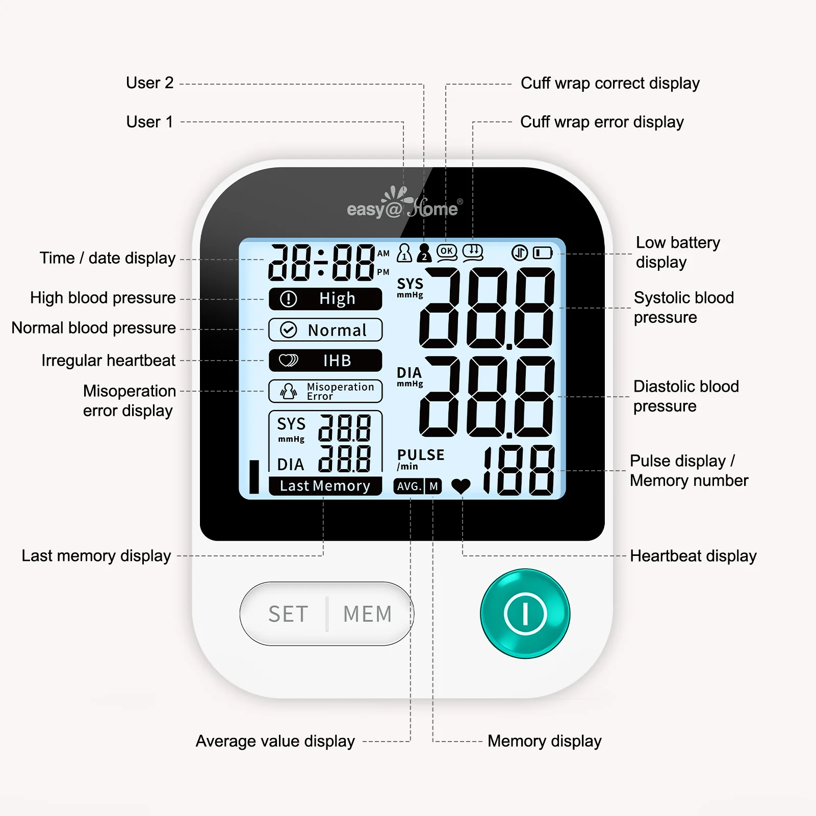 Blood Pressure Monitor for Home Use: Easy@Home Bluetooth BP Machine with Free MyHeartPal App, Digital Blood Pressure Machine with Large Backlit LCD Display, Fits 8.7–16.5 in Arms, EBP-20T - Image 11