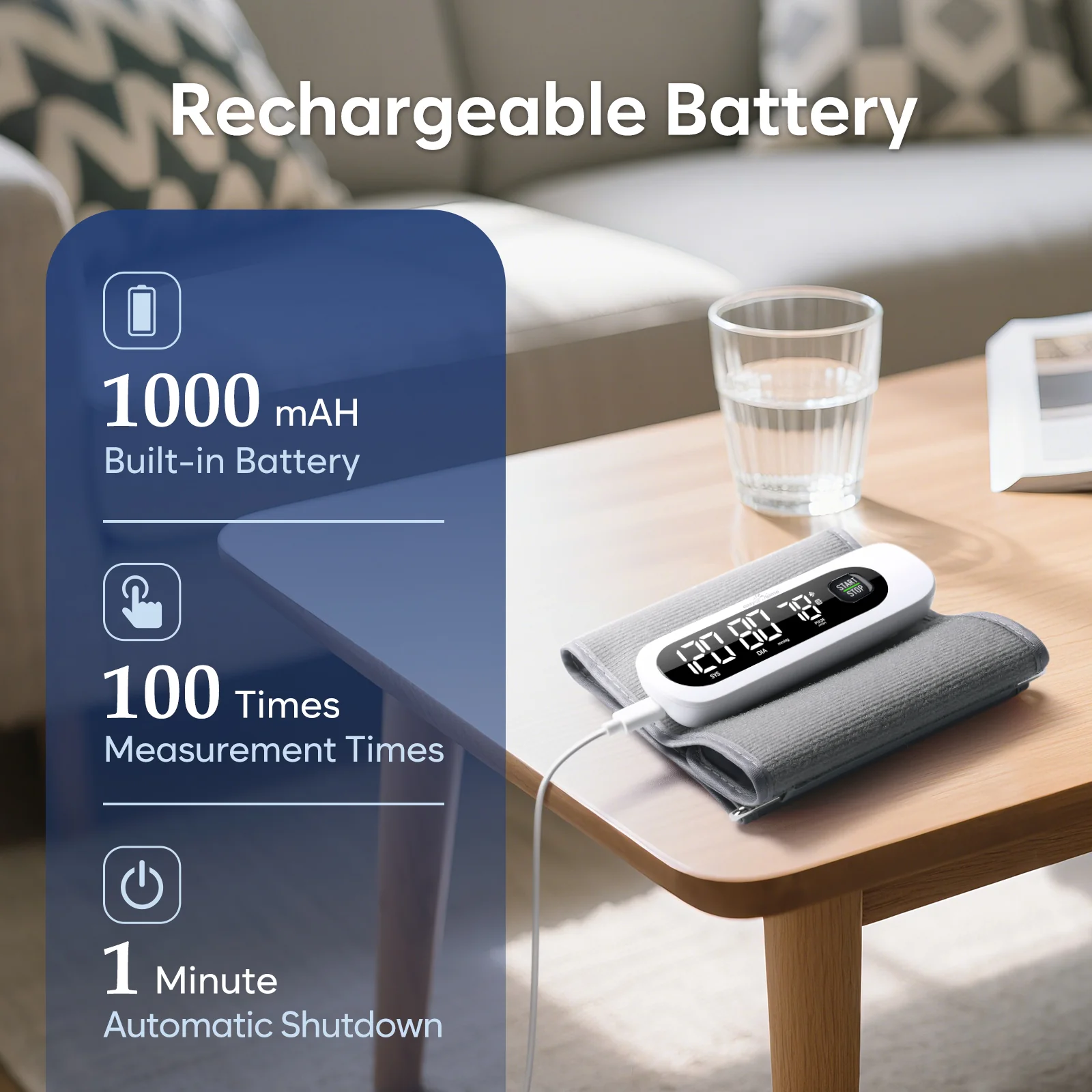 Bluetooth Wireless Blood Pressure Monitor for Home Use: Easy@Home Rechargeable BP Machine with Large Cuff, Free MyHeartPal App, One-Piece Design, Compact & Portable, iOS & Android Compatible, EBP-96B - Image 7
