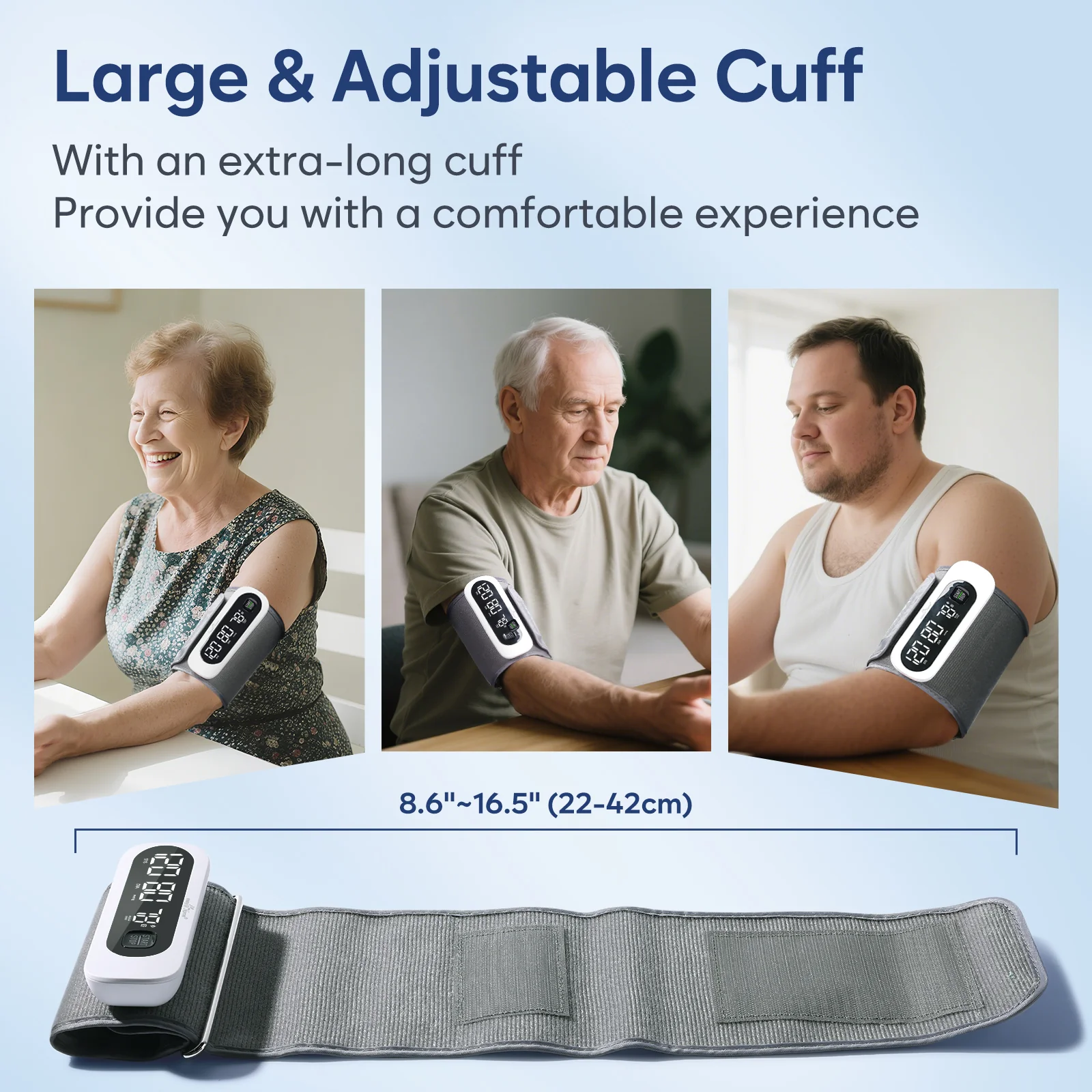 Bluetooth Wireless Blood Pressure Monitor for Home Use: Easy@Home Rechargeable BP Machine with Large Cuff, Free MyHeartPal App, One-Piece Design, Compact & Portable, iOS & Android Compatible, EBP-96B - Image 8