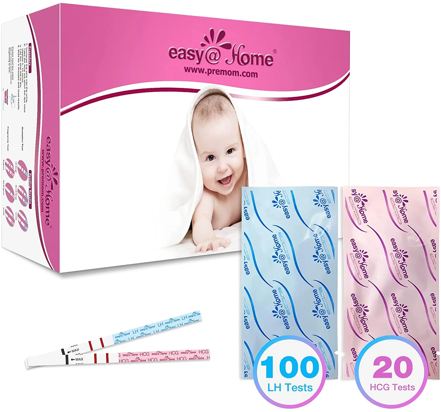 Easy@Home 100 Ovulation (LH) and 20 Pregnancy (HCG) Test Strips Kit, FSA Eligible, Powered by Premom Ovulation Predictor iOS and Android APP, 100 LH + 20 HCG - Image 7