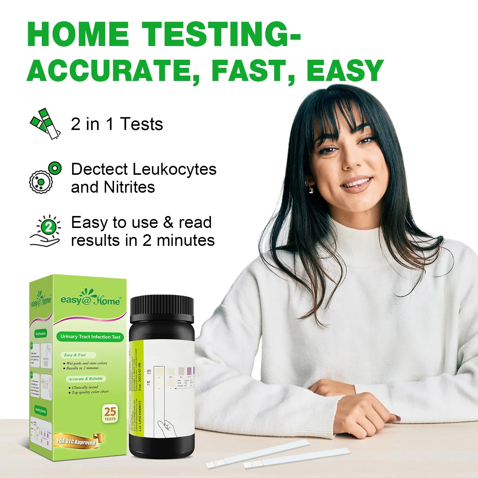 Easy@Home 100 Tests (25 Ct/4 Bottles) Urinary Tract Infection UTI Test Strips, Monitor Bladder Urinary Tract Issues Testing Urine- FSA Eligible, for OTC USE, Urinalysis (UTI-100P) - Image 5