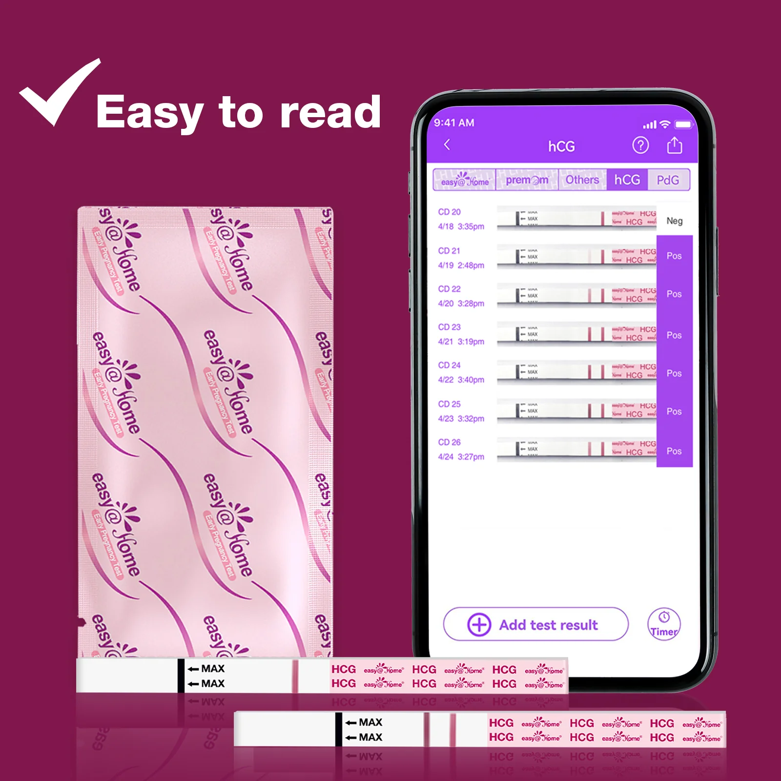Easy@Home Pregnancy Test Strips Kit, Powered by Premom Ovulation Predictor iOS and Android APP, 20 HCG Tests - Image 6