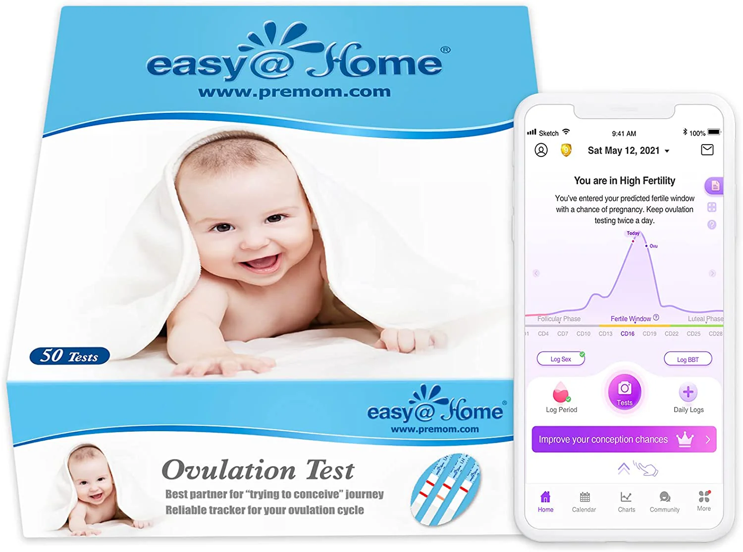 Easy@Home Ovulation Test Strips (50-Pack), FSA Eligible Ovulation Predictor Kit, Powered by Premom Ovulation Calculator iOS and Android APP, 50 LH Tests - Image 6