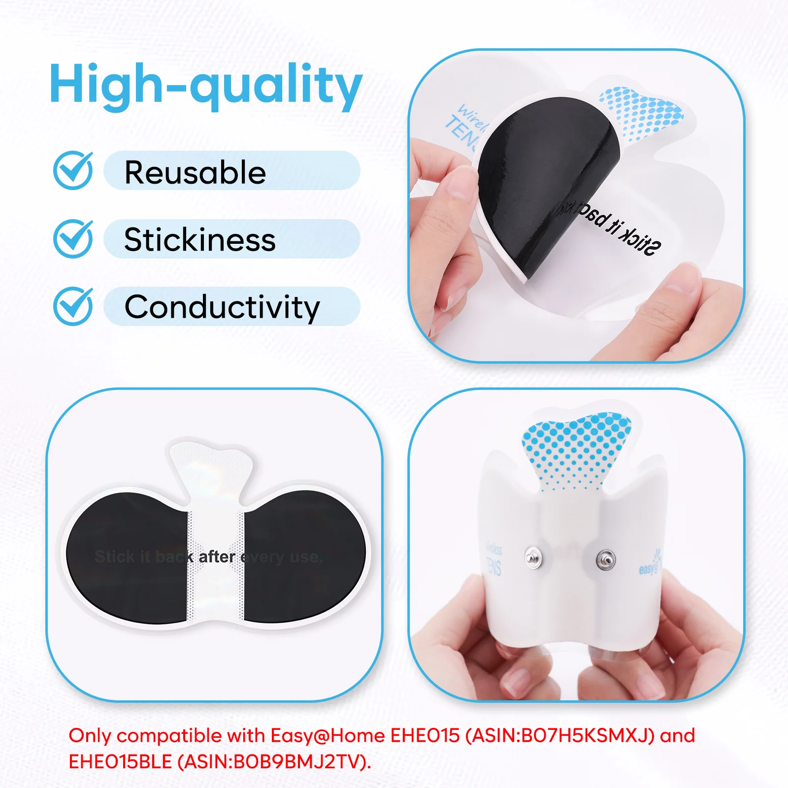 EASY@HOME Adhesive Electrode Pads: 4-Pack, 6.5" x 3", Reusable - Upgraded Conductive Area ETP015B - Image 4
