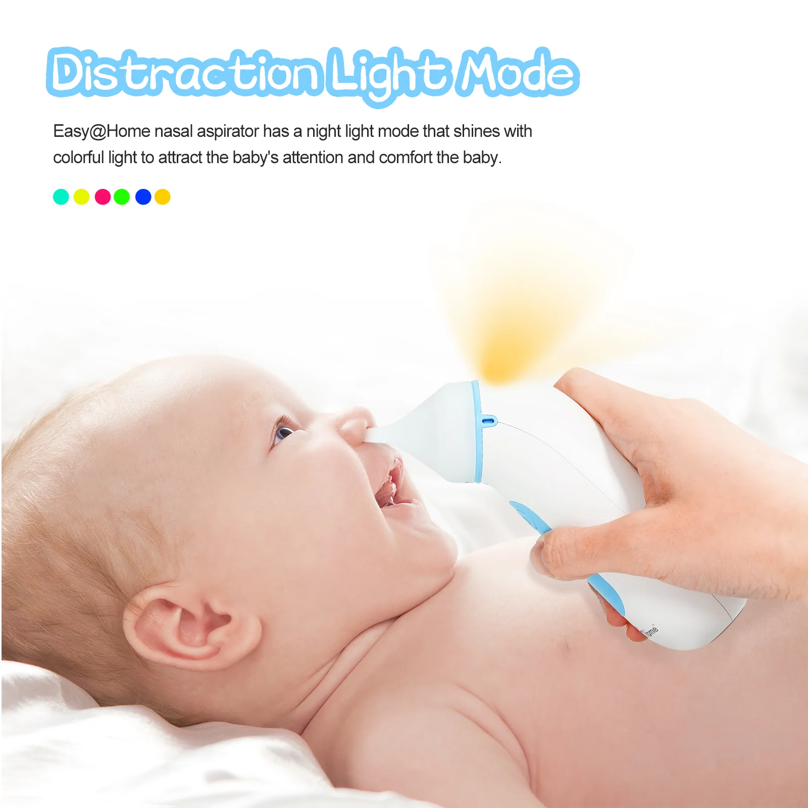 Easy@Home Baby Electric Nasal Aspirator: USB Rechargeable Baby Nose Sucker with Night Light | Adjustable Suction Level | 2 Silicone Suction Nozzles for Baby Nose Cleaner ENA102 - Image 5
