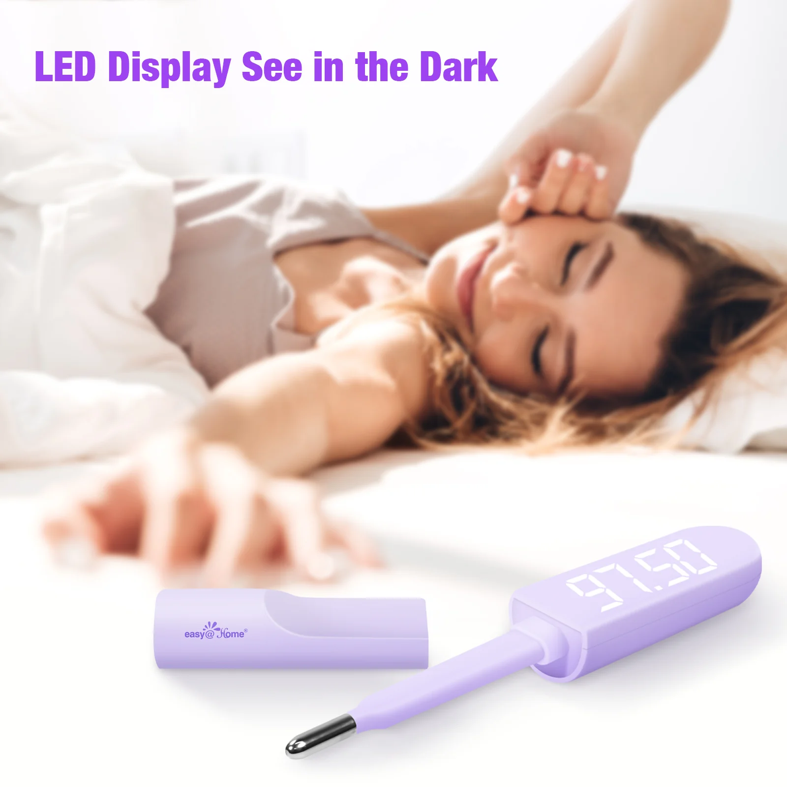 Easy@Home Basal Body Thermometer: Accurate BBT Thermometer for Ovulation - Bluetooth & USB Rechargeable & LED Display - 1/100th Degree High Precision and Memory Recall with Premom App - EBT089 Purple - Image 3