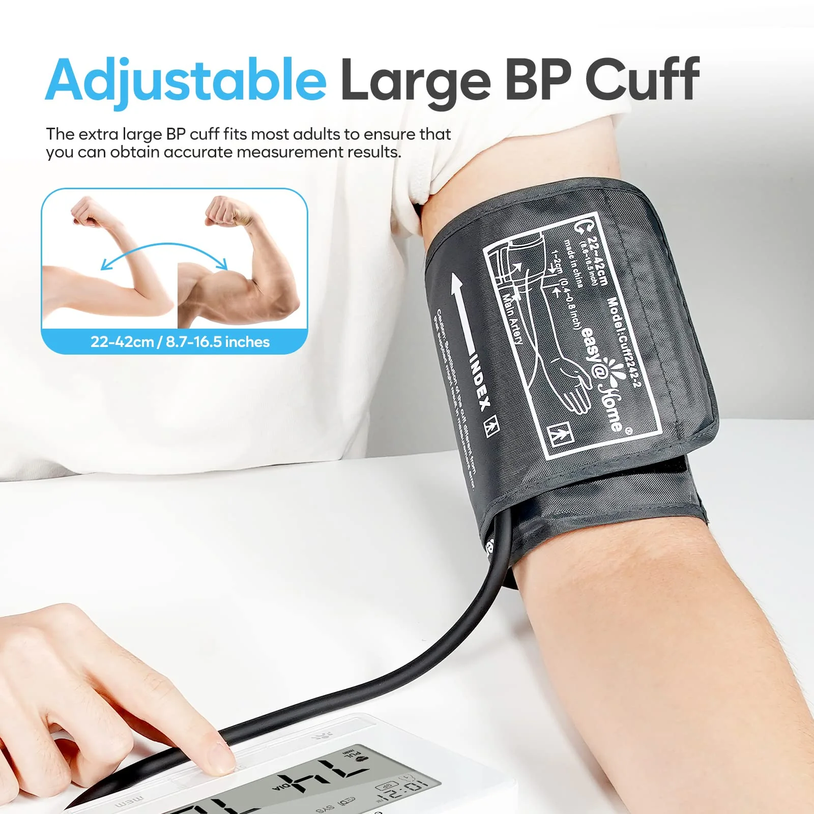 Easy@Home Blood Pressure Monitors for Home Use: Accurate Upper Arm BP Machine with Large Cuff | Automatic Tensiometre with Large LCD Display | 2 Users | Dual Power Supply | No Bluetooth - Image 3
