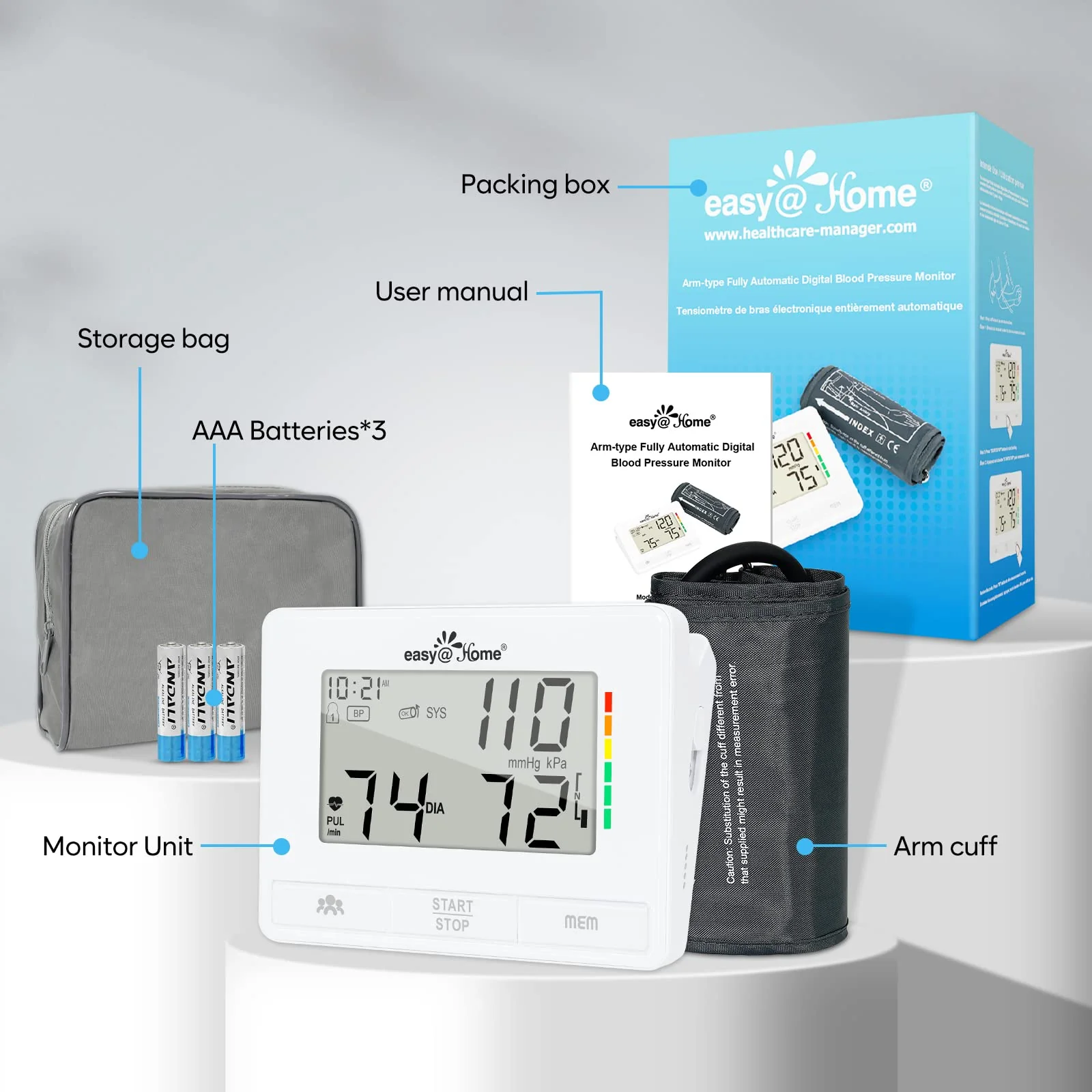 Easy@Home Blood Pressure Monitors for Home Use: Accurate Upper Arm BP Machine with Large Cuff | Automatic Tensiometre with Large LCD Display | 2 Users | Dual Power Supply | No Bluetooth - Image 7