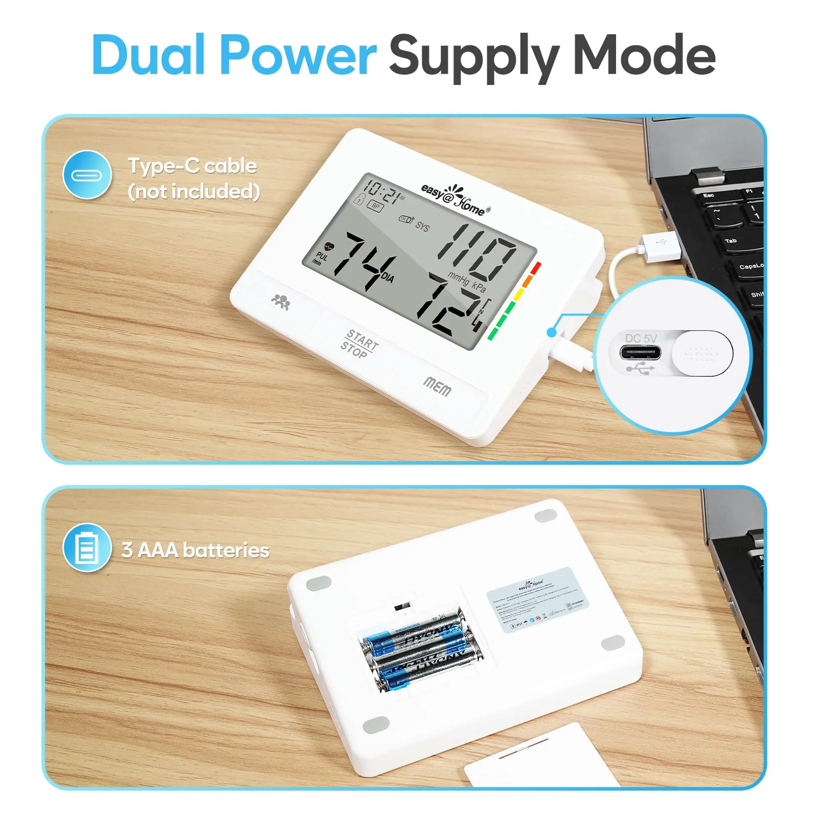 Easy@Home Blood Pressure Monitors for Home Use: Accurate Upper Arm BP Machine with Large Cuff | Automatic Tensiometre with Large LCD Display | 2 Users | Dual Power Supply | No Bluetooth - Image 9
