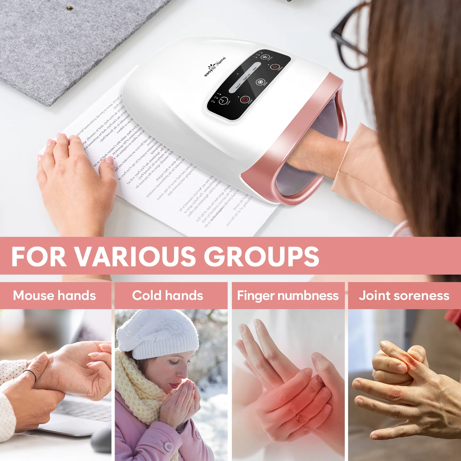 Easy@Home Cordless Electric Hand Massager Device Hand Massager for Arthritis - with Compression and Heat 3 Massage Modes - Pain Relief for Hands Carpal Tunnel and Finger Numbness EHM018 - Image 4