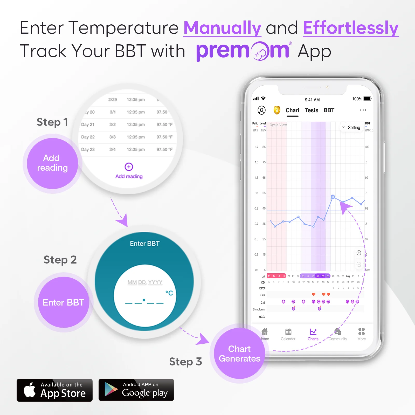 Easy@Home Digital Basal Thermometer with Large Backlight LCD Display, 1/100th Degree High Precision and Memory Recall, for Ovulation Tracking and Natural Family Planning,EBT-100B-P (Purple) - Image 5