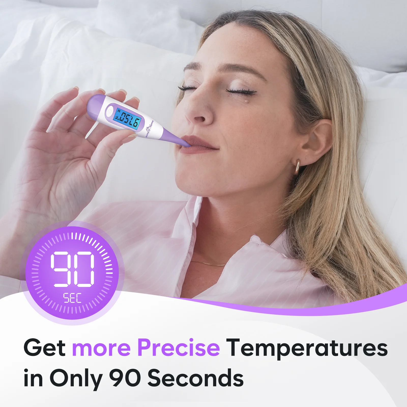 Easy@Home Digital Basal Thermometer with Large Backlight LCD Display, 1/100th Degree High Precision and Memory Recall, for Ovulation Tracking and Natural Family Planning,EBT-100B-P (Purple) - Image 7