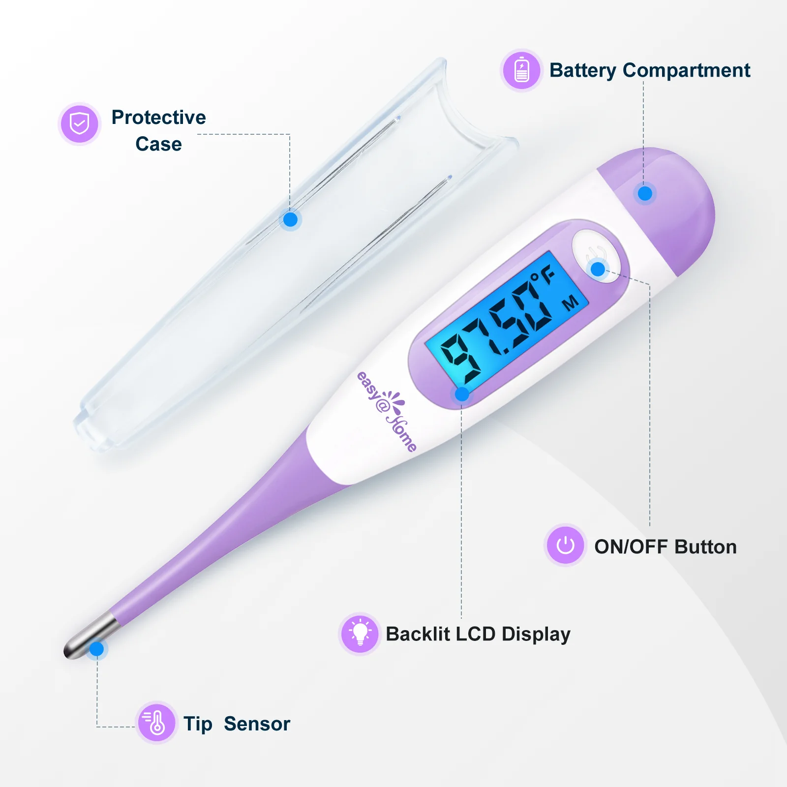 Easy@Home Digital Basal Thermometer with Large Backlight LCD Display, 1/100th Degree High Precision and Memory Recall, for Ovulation Tracking and Natural Family Planning,EBT-100B-P (Purple) - Image 9