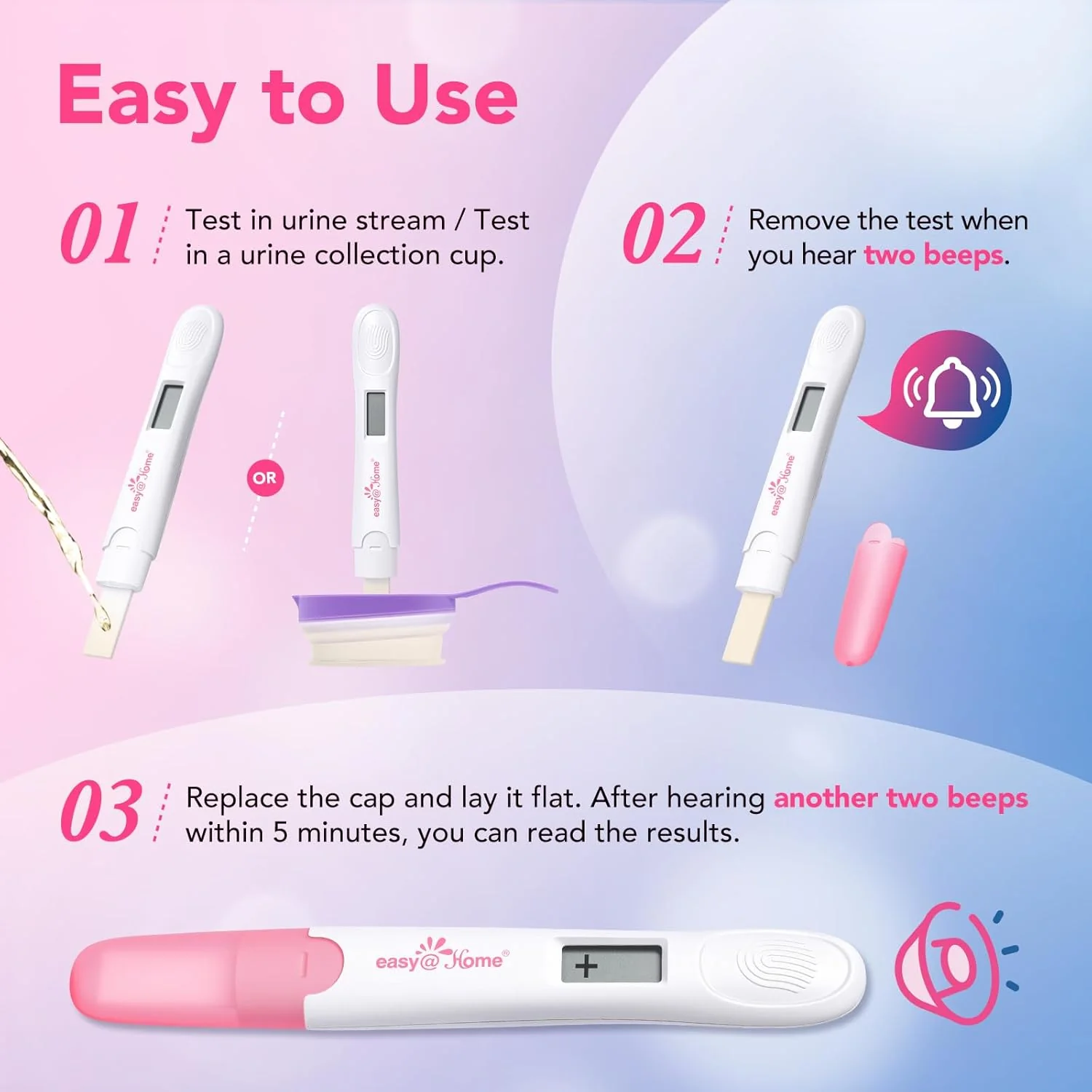 Easy@Home Digital Pregnancy Test 2 Pack – Midstream hCG Tests for Early Detection with Digital Display – Easy At-Home Use - Image 3