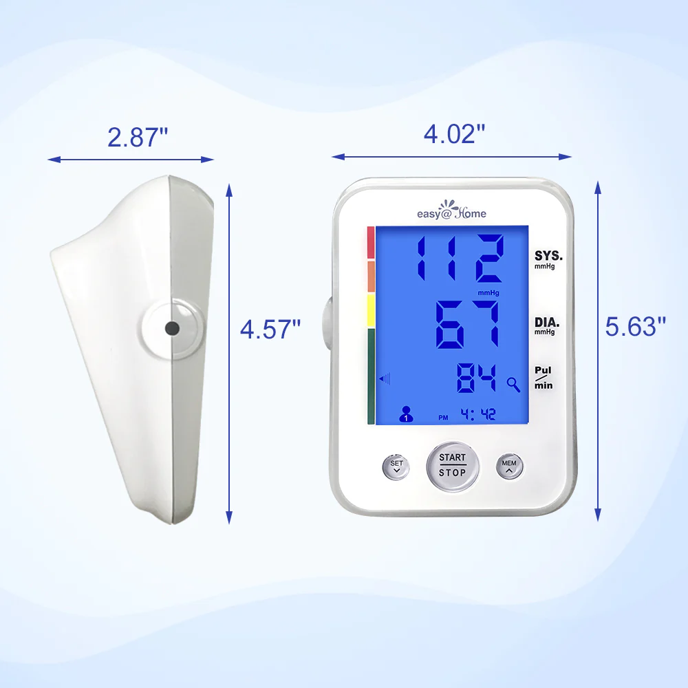 Large Cuff Easy@Home Digital Upper Arm Blood Pressure Monitor, 3-Color Hypertension Backlit Display & Pulse Meter-FDA Cleared for OTC, IHB Indicator, 2 User, FSA Eligible EBP-095L - Image 5