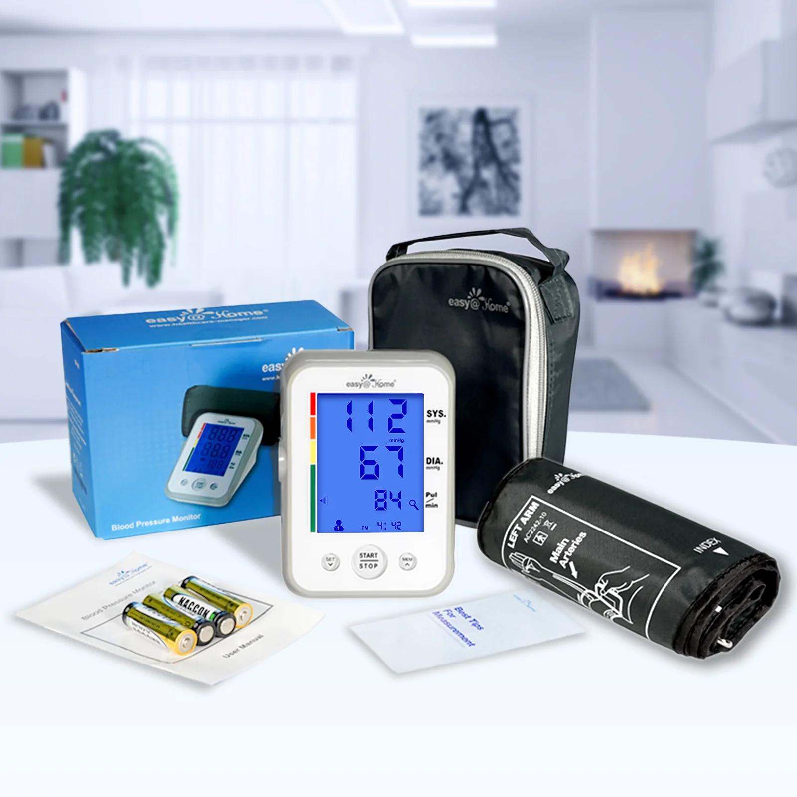 Large Cuff Easy@Home Digital Upper Arm Blood Pressure Monitor, 3-Color Hypertension Backlit Display & Pulse Meter-FDA Cleared for OTC, IHB Indicator, 2 User, FSA Eligible EBP-095L - Image 8