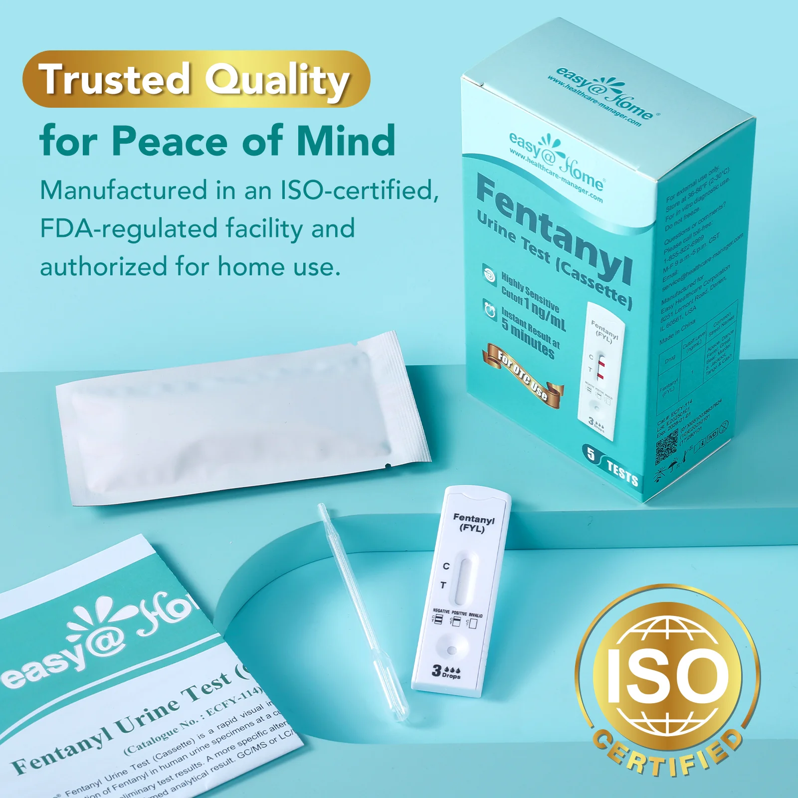 Easy@Home Fentanyl Urine Test: 5 Pack Drug Testing Kits with Ultra-Sensitive 1 ng/mL Cutoff, Opiate Drugs Screening Rapid Tests, Including Urine Collection Dropper, #ECFY-114 - Image 5