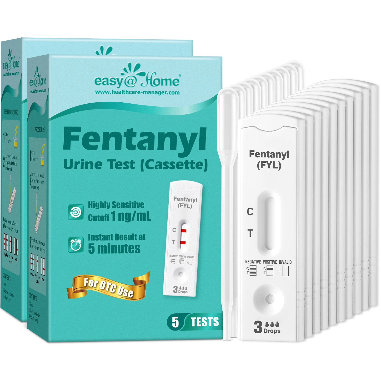 Easy@Home Fentanyl Urine Test: 5 Pack Drug Testing Kits with Ultra-Sensitive 1 ng/mL Cutoff, Opiate Drugs Screening Rapid Tests, Including Urine Collection Dropper, #ECFY-114 - Image 8
