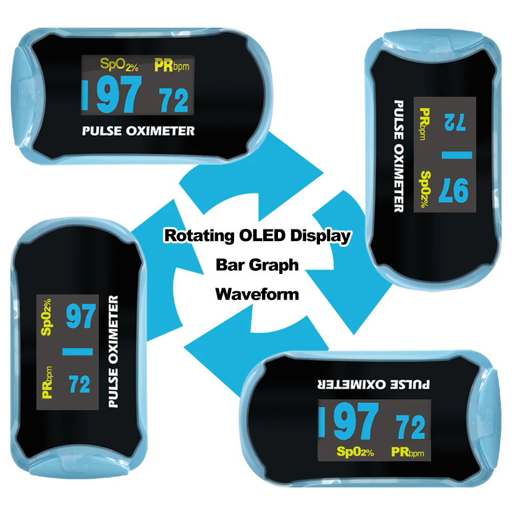 Easy@Home Fingertip Pulse Oximeter SpO2 Blood Oxygen Saturation Meter and Heart Rate Monitor, Rotatable OLED Display  -EHP029 - Image 9