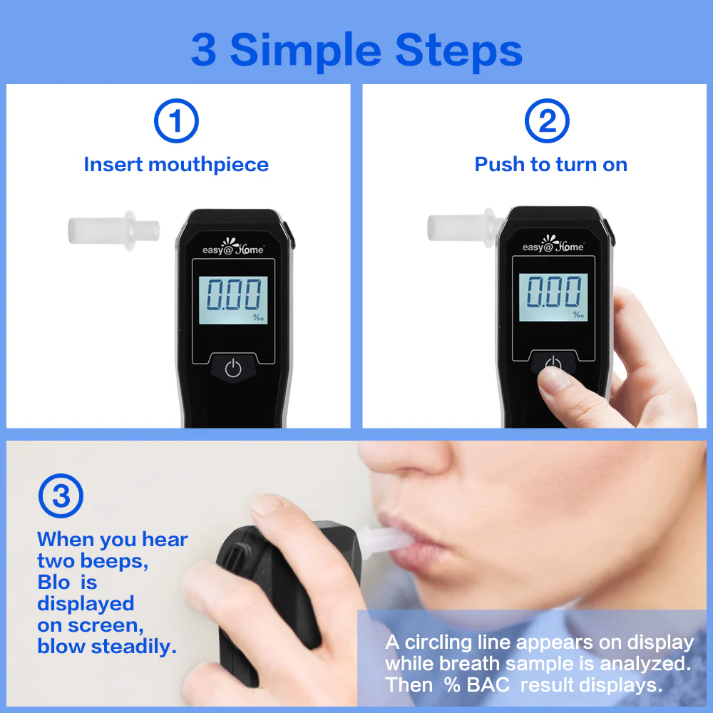 Easy@Home Breathalyzer, Professional-Grade Portable Fuel Cell Breath Alcohol Tester, Personal BAC Level Tracker Color Backlit Digital Notifications, 5 mouthpieces EAT-05FL - Image 3
