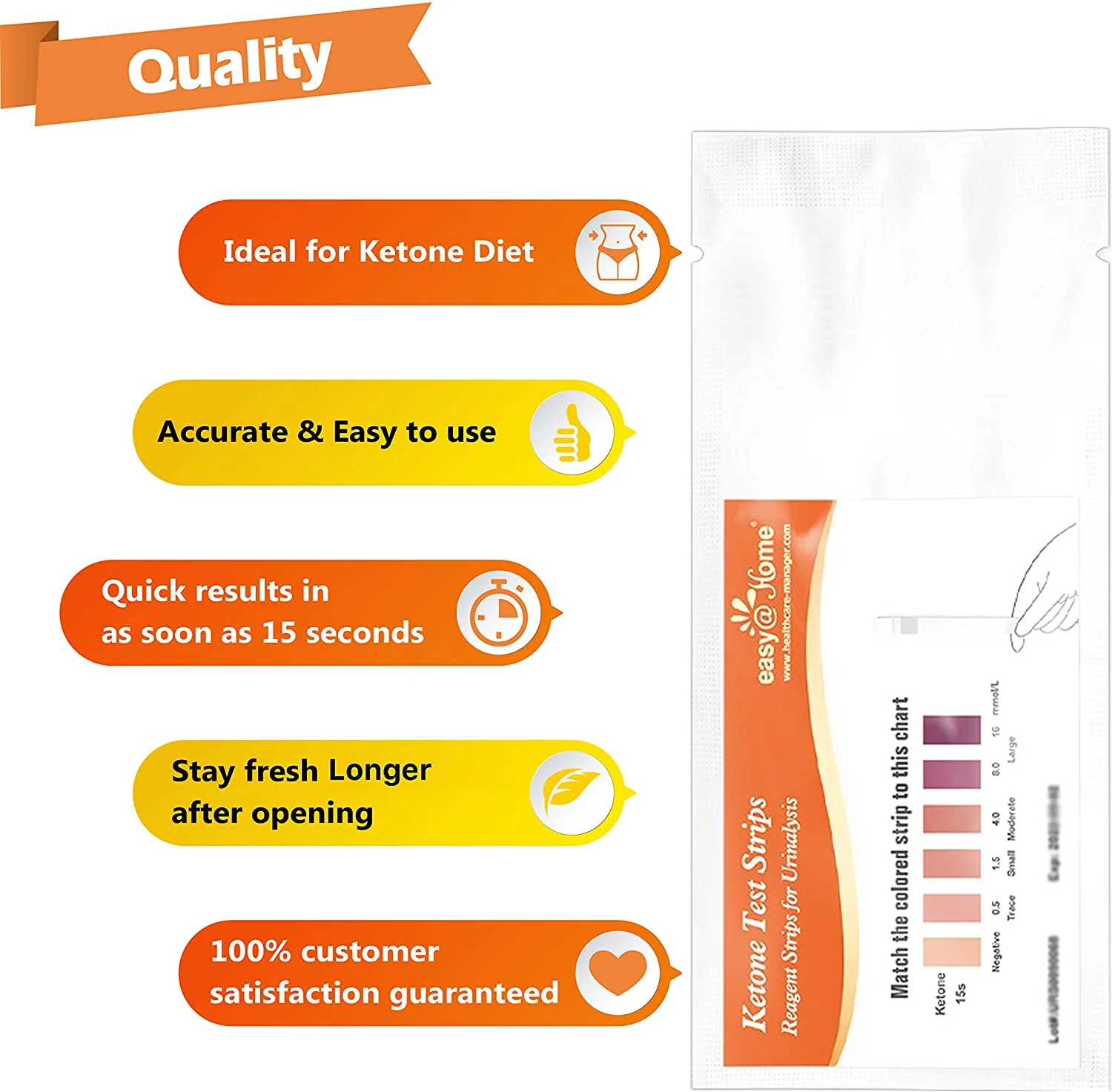 Easy@Home Individual Pouches Ketone Strips, FSA Eligible Urine Sticks Monitor Keto/Ketogenic Low Carb Diet and Ketosis Levels for Weight Loss-Reagent Urinalysis Tests EZ-KETONE-IND - Image 3