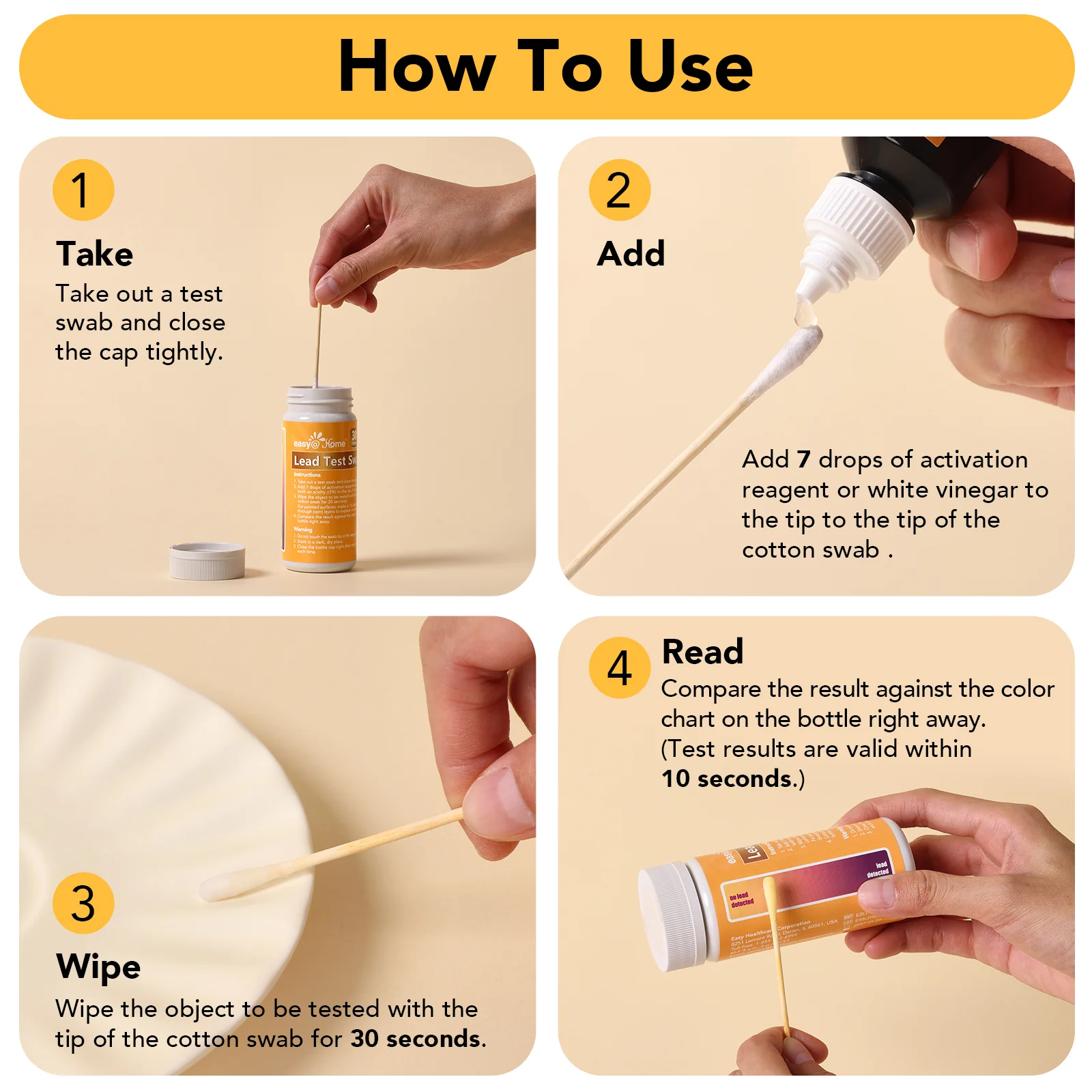 Easy@Home Lead Test Kit – 30 Rapid Testing Swabs with 30‑Second Colour‑Change Results. at Home Lead Test Kits Use for Paint, Toys, Dishes, Metals, Ceramic, Wood #EZLT-S:30 - Image 4