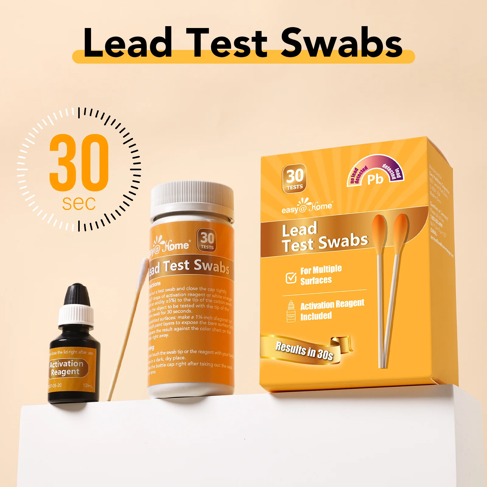 Easy@Home Lead Test Kit with Vinegar – 30 Rapid Testing Swabs with 30‑Second Colour‑Change Results. at Home Lead Test Kits Use for Paint, Toys, Dishes, Metals, Ceramic, Wood #EZLT-S:30(REAGENT-12ML) - Image 2