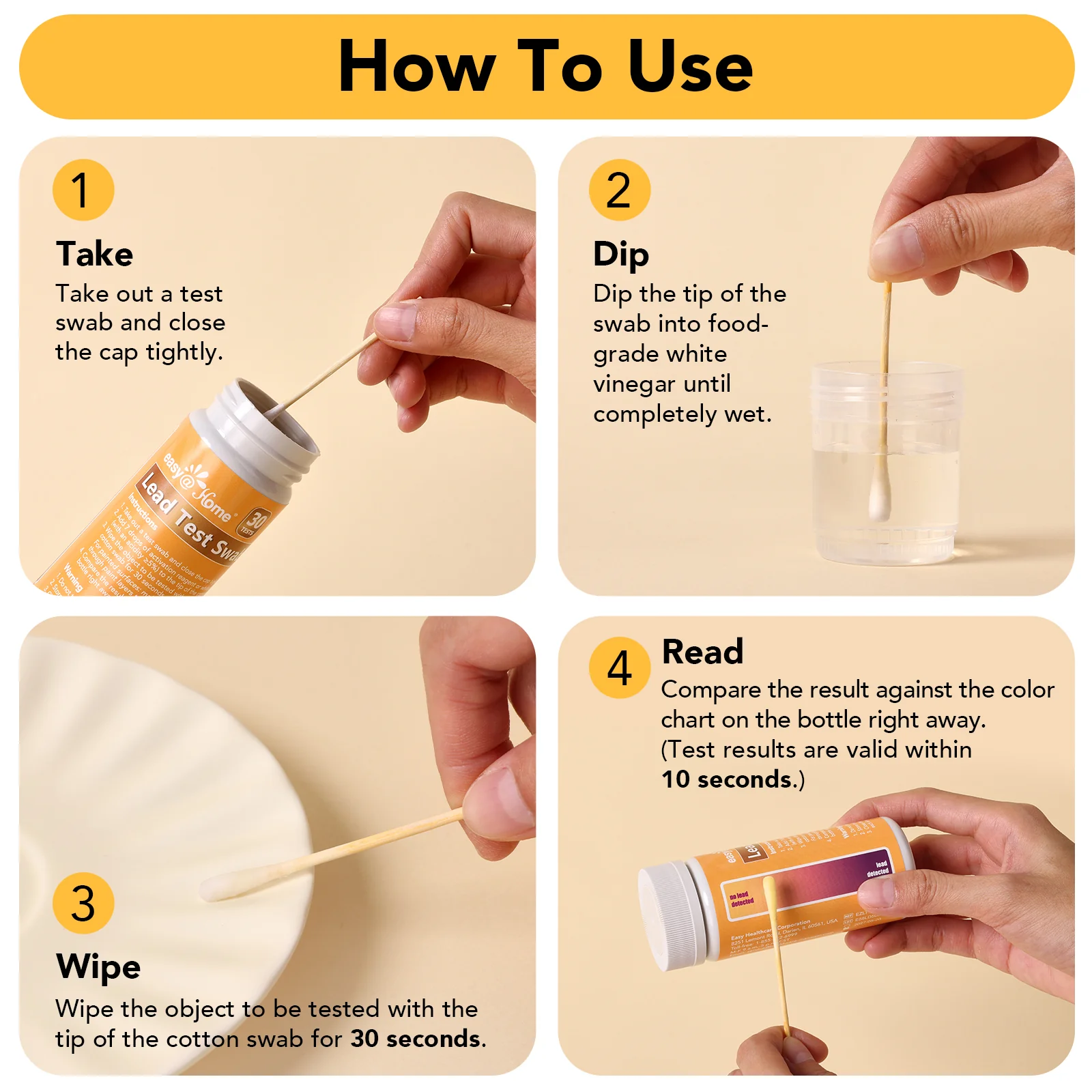 Easy@Home Lead Test Kit with Vinegar – 30 Rapid Testing Swabs with 30‑Second Colour‑Change Results. at Home Lead Test Kits Use for Paint, Toys, Dishes, Metals, Ceramic, Wood #EZLT-S:30(REAGENT-12ML) - Image 5