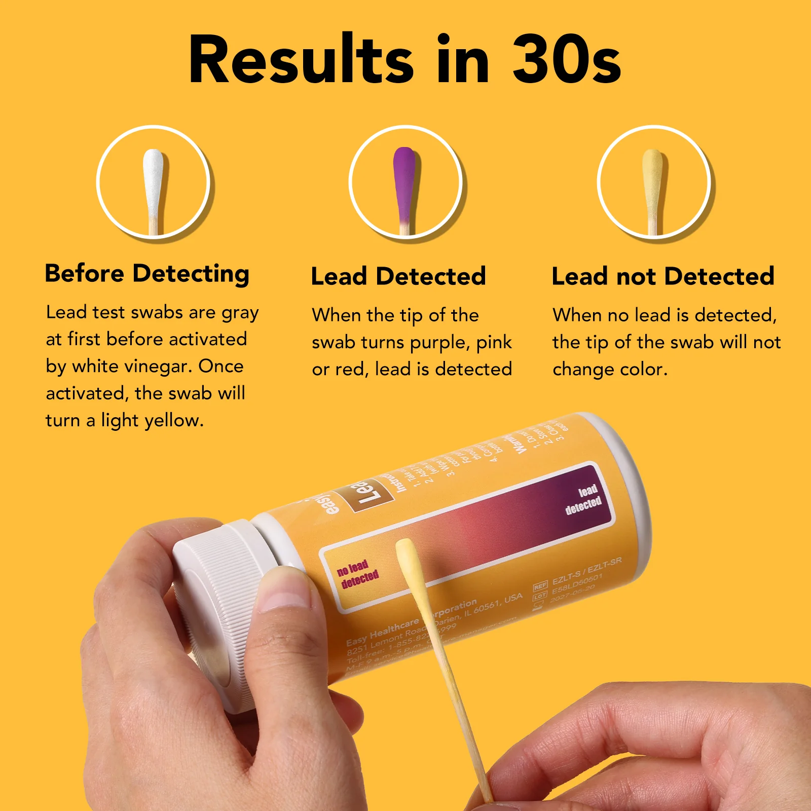 Easy@Home Lead Test Kit with Vinegar – 30 Rapid Testing Swabs with 30‑Second Colour‑Change Results. at Home Lead Test Kits Use for Paint, Toys, Dishes, Metals, Ceramic, Wood #EZLT-S:30(REAGENT-12ML) - Image 6
