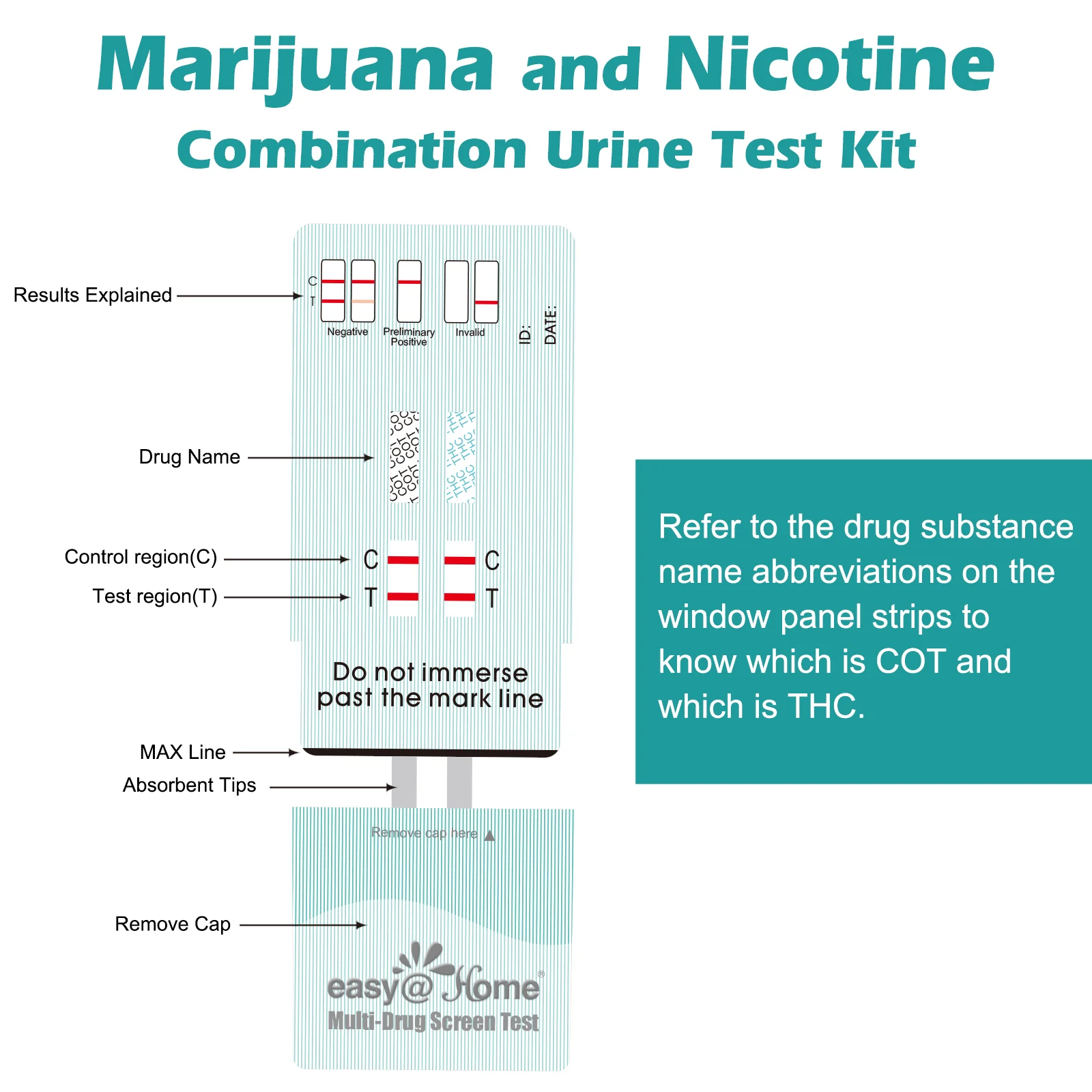 Easy@Home Marijuana and Nicotine Test: Detects THC and Nicotine Metabolites - Rapid Urine Test Strips Kit Over the Counter Use Instant Results in 5 Minutes - Multi-Drug Screen Test #EDOAP-124 15 Pack - Image 5