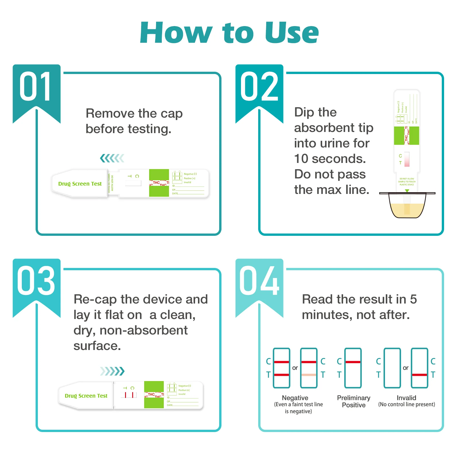 Easy@Home Marijuana Test Dip Card: Drug THC Urine Strips Kit for at Home Detox 50ng/mL Cutoff Level Over The Counter Use- Instant Testing Result in 5 Minutes - # EDTH-115 - Image 3