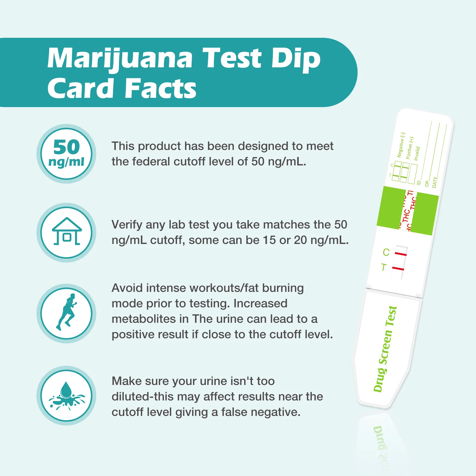 Easy@Home Marijuana Test Dip Card: Drug THC Urine Strips Kit for at Home Detox 50ng/mL Cutoff Level Over The Counter Use- Instant Testing Result in 5 Minutes - # EDTH-115 - Image 5