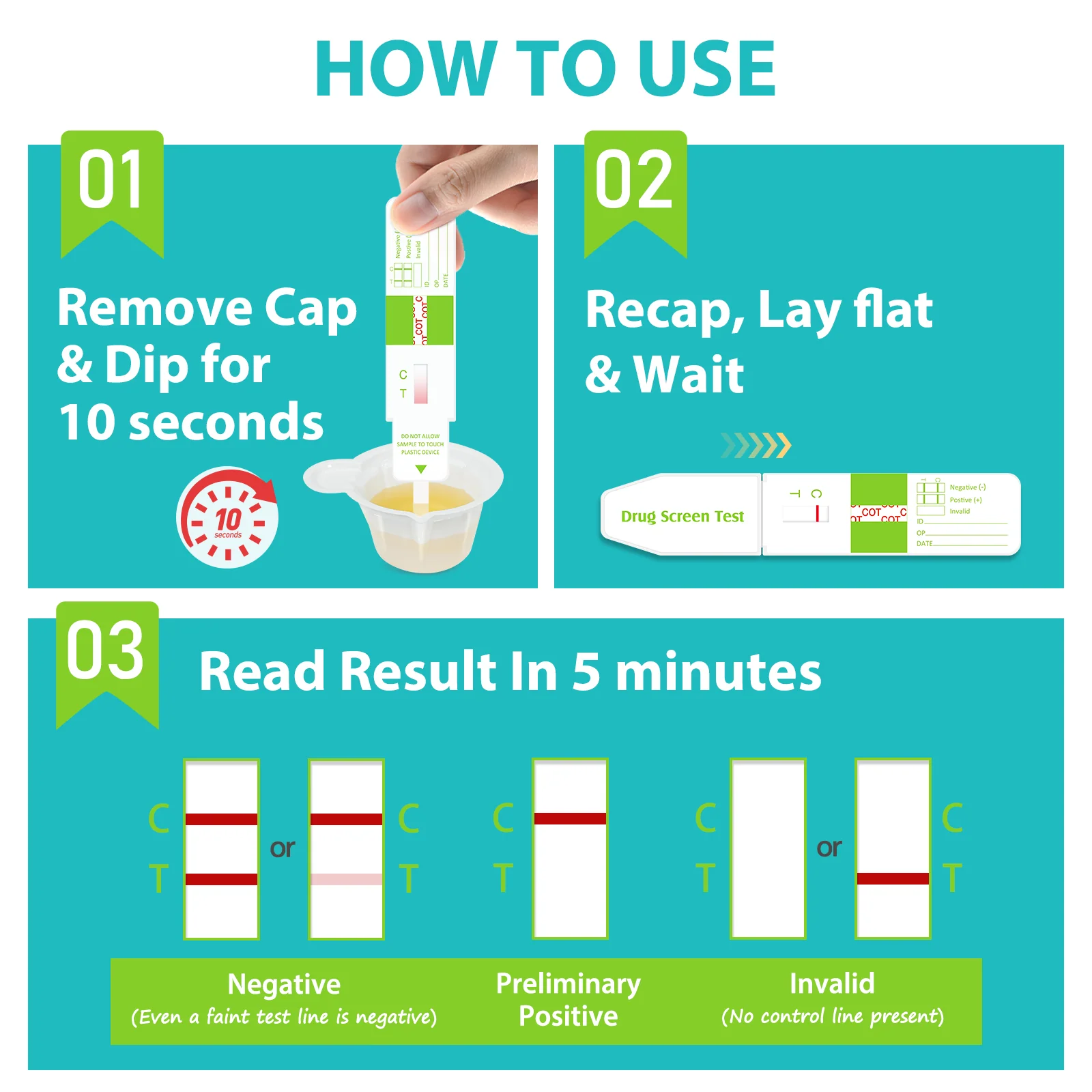 Easy@Home Nicotine Test Strips: Cotinine Urine Dip Testing Kit Card 10 Pack Highly Sensitive Detection Results in 5 Min - 200ng/mL Cutoff Level #ECOT-115 - Image 3