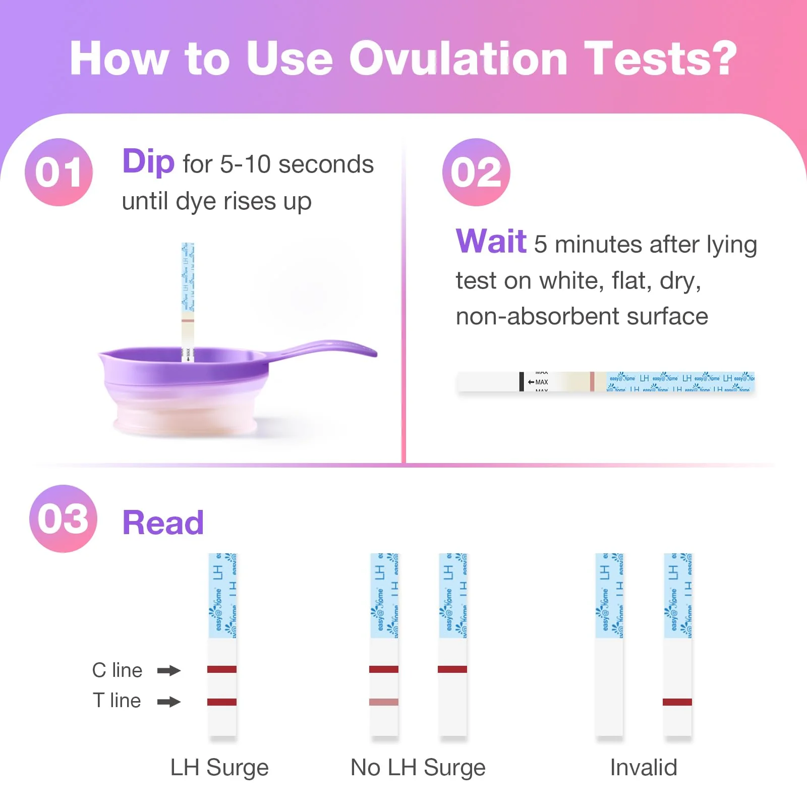 Easy@Home Ovulation & Pregnancy Test Kit: 50 Ovulation Test Strips + 3 Pregnancy Tests + 2 Collapsible Pee Cups - Accurate LH Surge Tracking & Early hCG Detection & Hygienic Home Use Urine Cup for TTC - Image 5