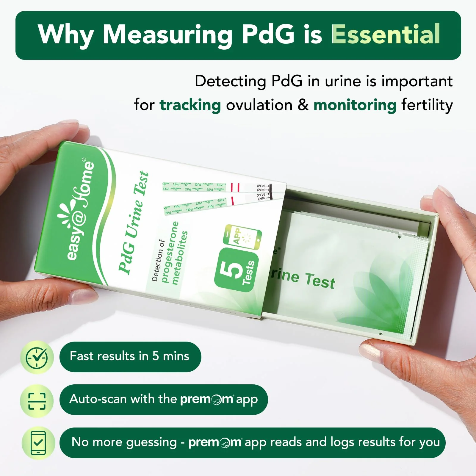 Easy@Home PdG Test Strips: 5 Pack - Track Ovulation Insights with Progesterone Urine Tests – at Home Fertility Test for Women with Premom Ovulation App - PdG (Pregnanediol Glucuronide) Tests - Image 3