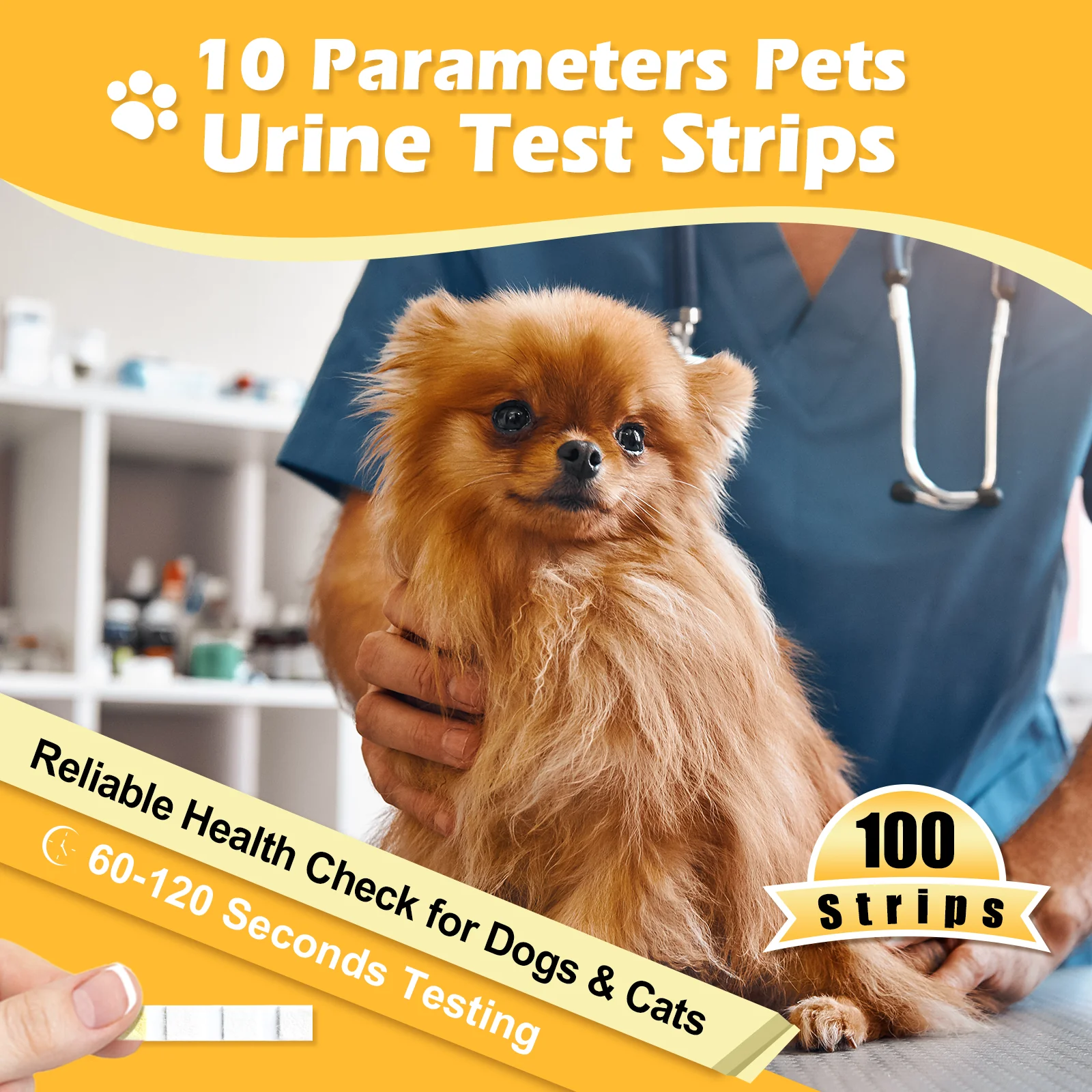 Easy@Home Pet Urine Tests: Vet-10 Urine Test Strips for Dogs & Cats 10 Parameters Animal Urinalysis Reagent Strips - Detect Urinary Tract Infection UTI Diabetes Bladder Kidney Liver Function 100 Counts - Image 4