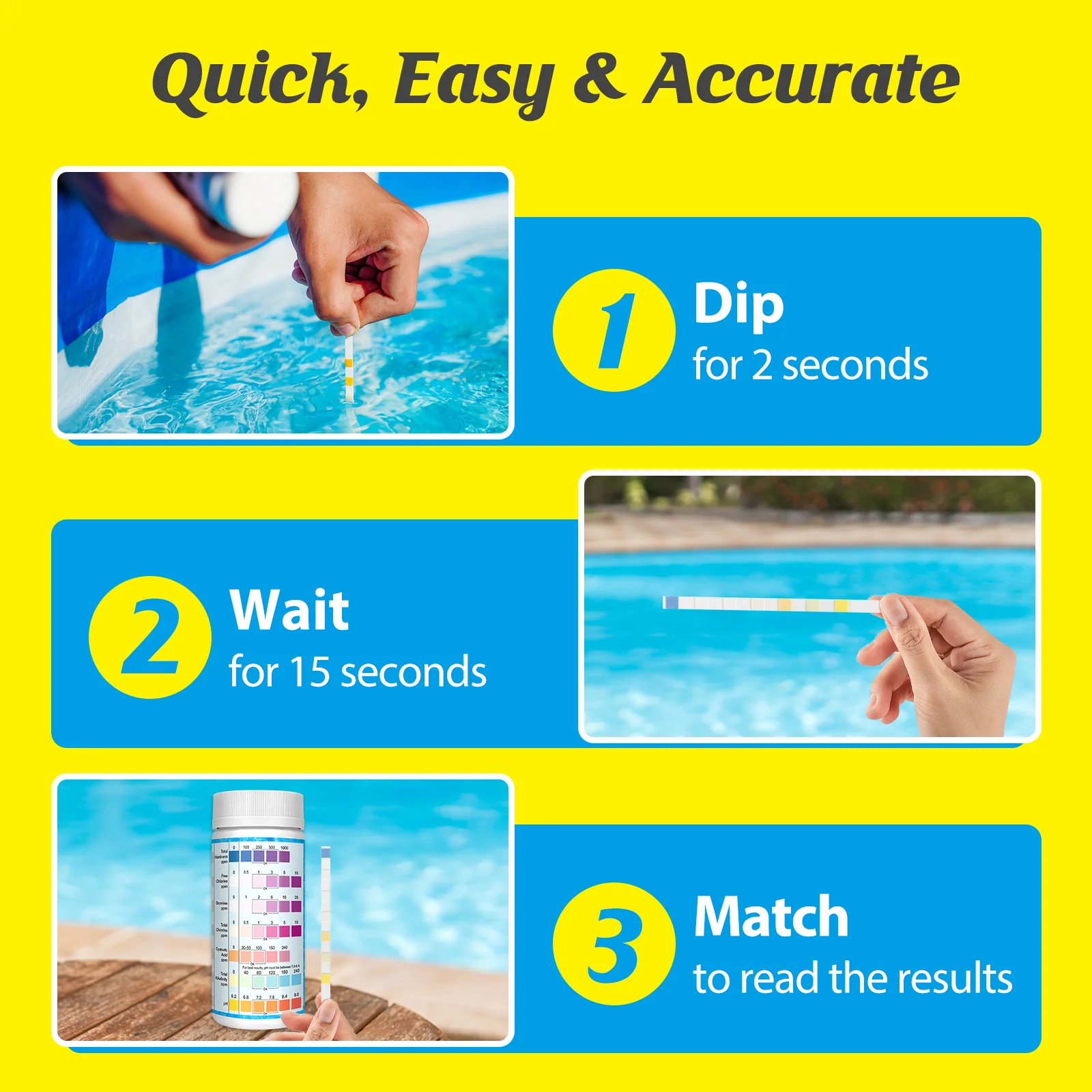 Easy@Home Pool Test Strips: 7-Way Spa Hot Tub Water Kit Instant Testing Ph Hardness Free Chlorine Bromine Cyanuric Acid Alkalinity, 100 Tests, 50 Strips Bottle/Refill -#EZWQ-S:100P - Image 4