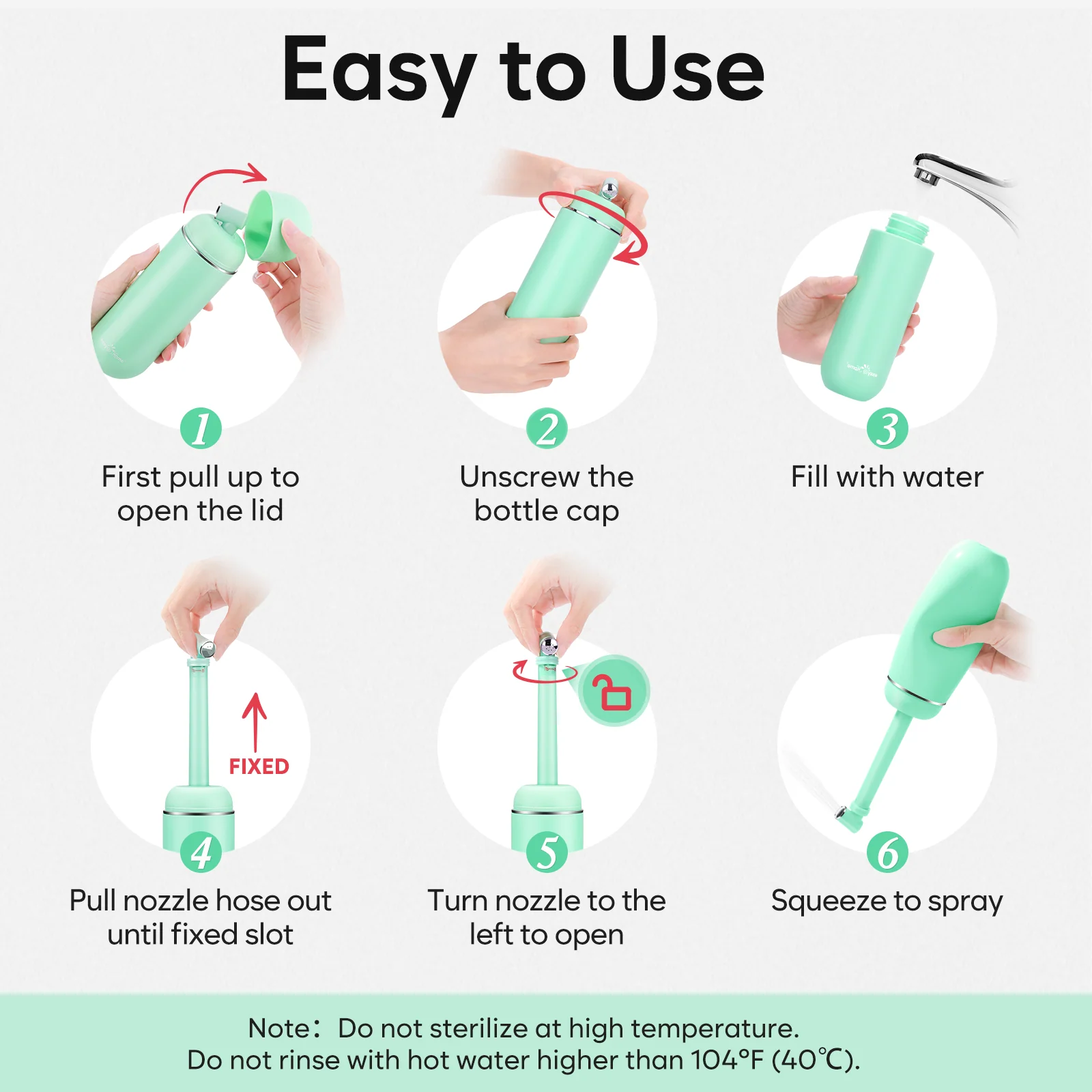 Easy@Home Portable Bidet for Travel: Peri Bottle for Postpartum Care - Handheld Sprayer for Women & Men | 380ml(12.8oz) Large Personal Hygiene Cleaning Bottle | BPA-free | EPB-01 Green - Image 3