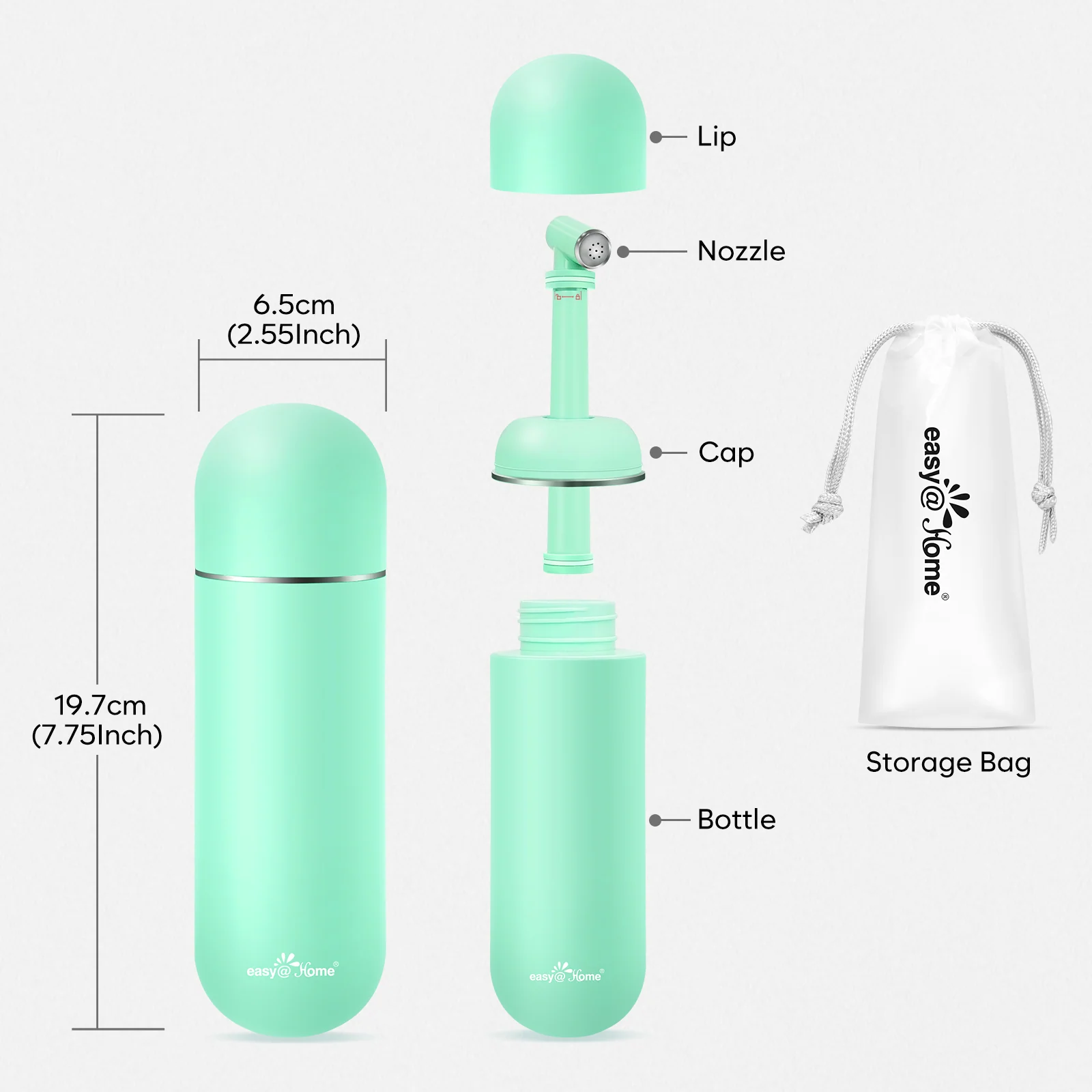 Easy@Home Portable Bidet for Travel: Peri Bottle for Postpartum Care - Handheld Sprayer for Women & Men | 380ml(12.8oz) Large Personal Hygiene Cleaning Bottle | BPA-free | EPB-01 Green - Image 6