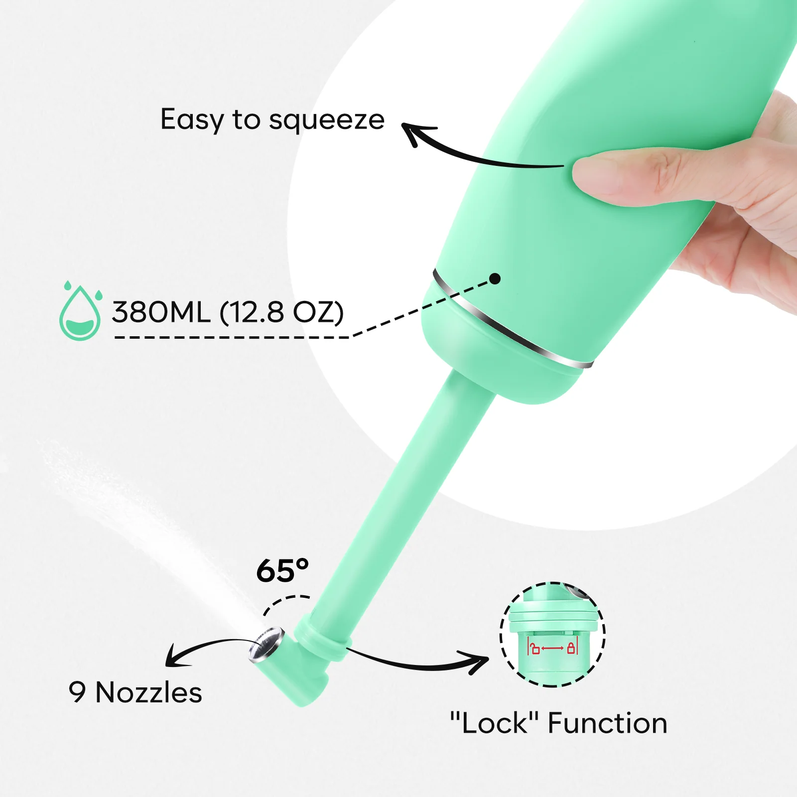Easy@Home Portable Bidet for Travel: Peri Bottle for Postpartum Care - Handheld Sprayer for Women & Men | 380ml(12.8oz) Large Personal Hygiene Cleaning Bottle | BPA-free | EPB-01 Green - Image 8